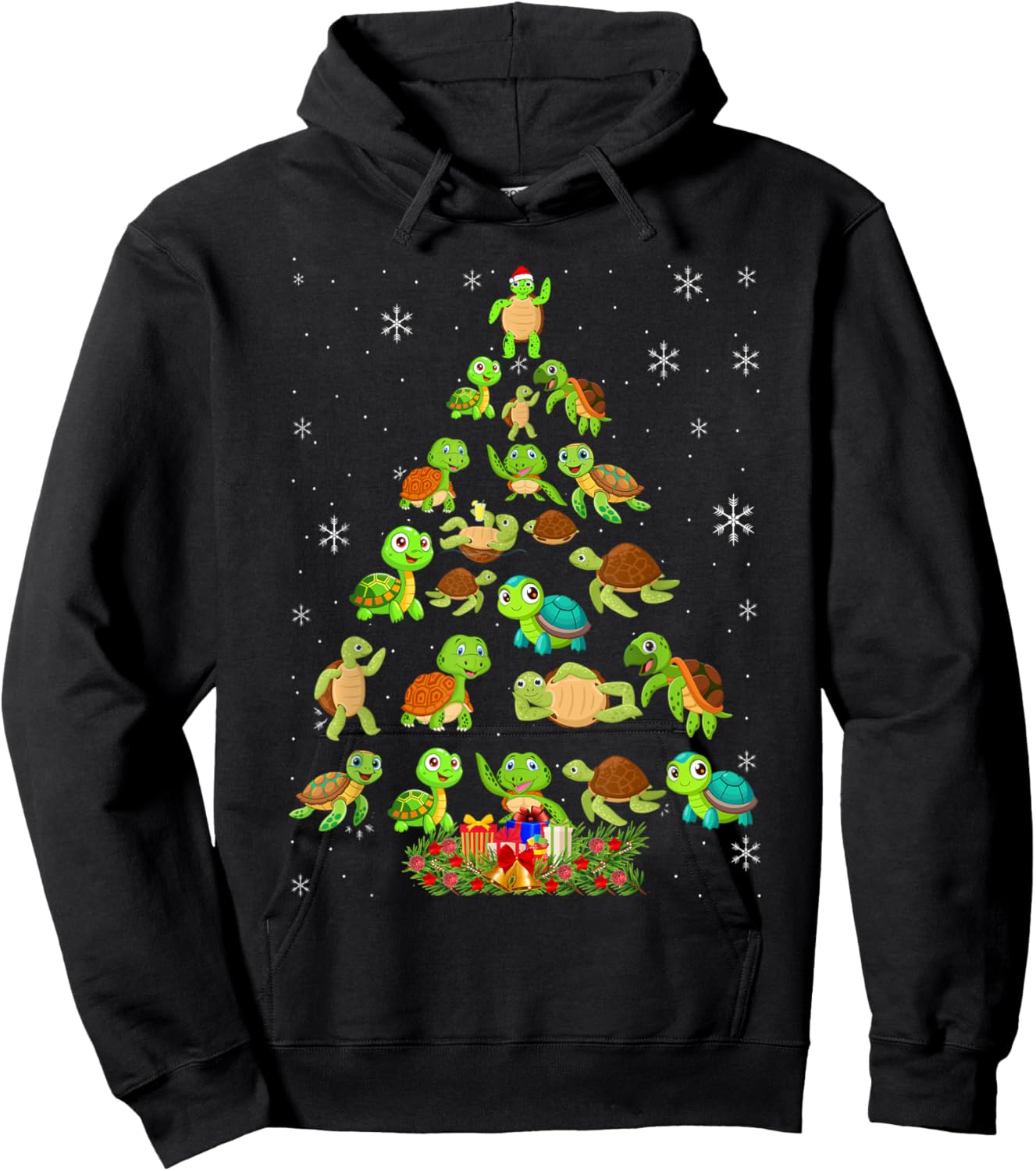 Sea Turtle Christmas Tree Matching Family Xmas Tree Hoodie - Hoodie | Black