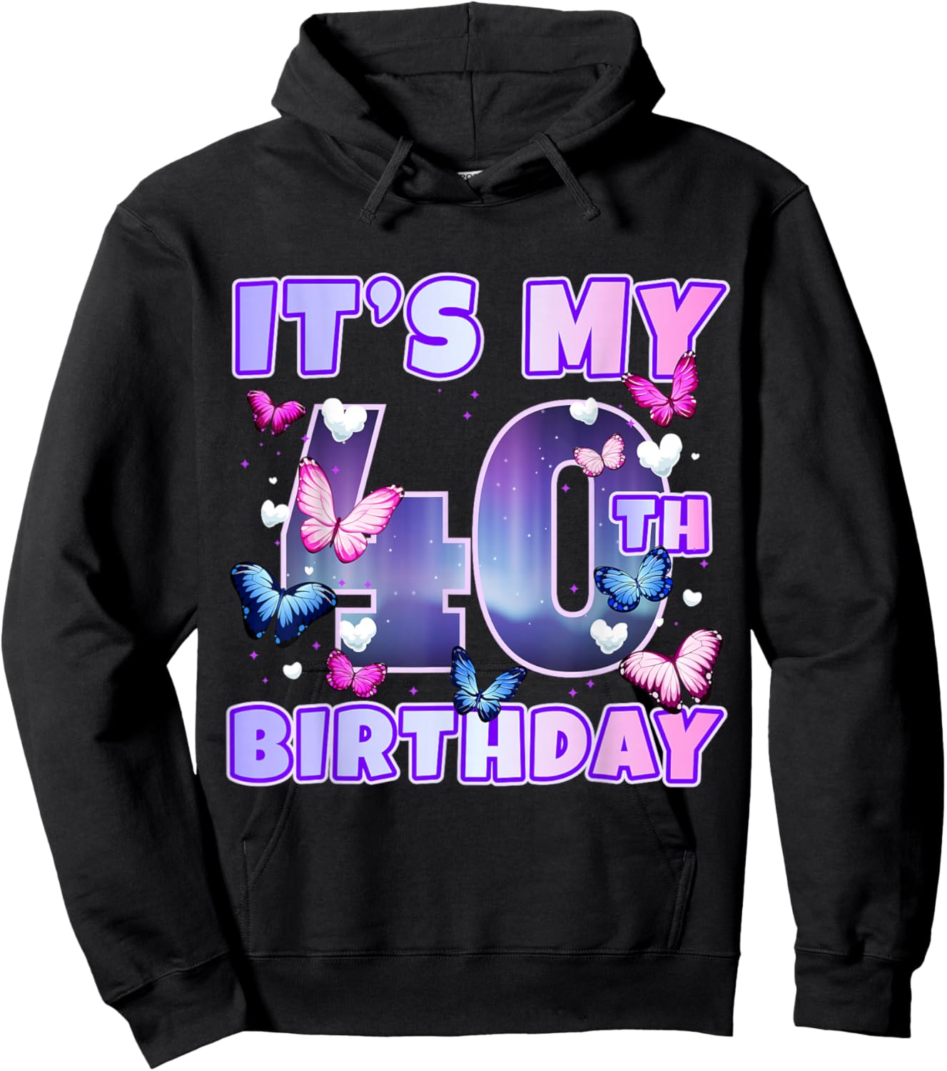 It's My 40th Birthday Girl Butterflies Theme 40 Year Old Hoodie - Hoodie | Black
