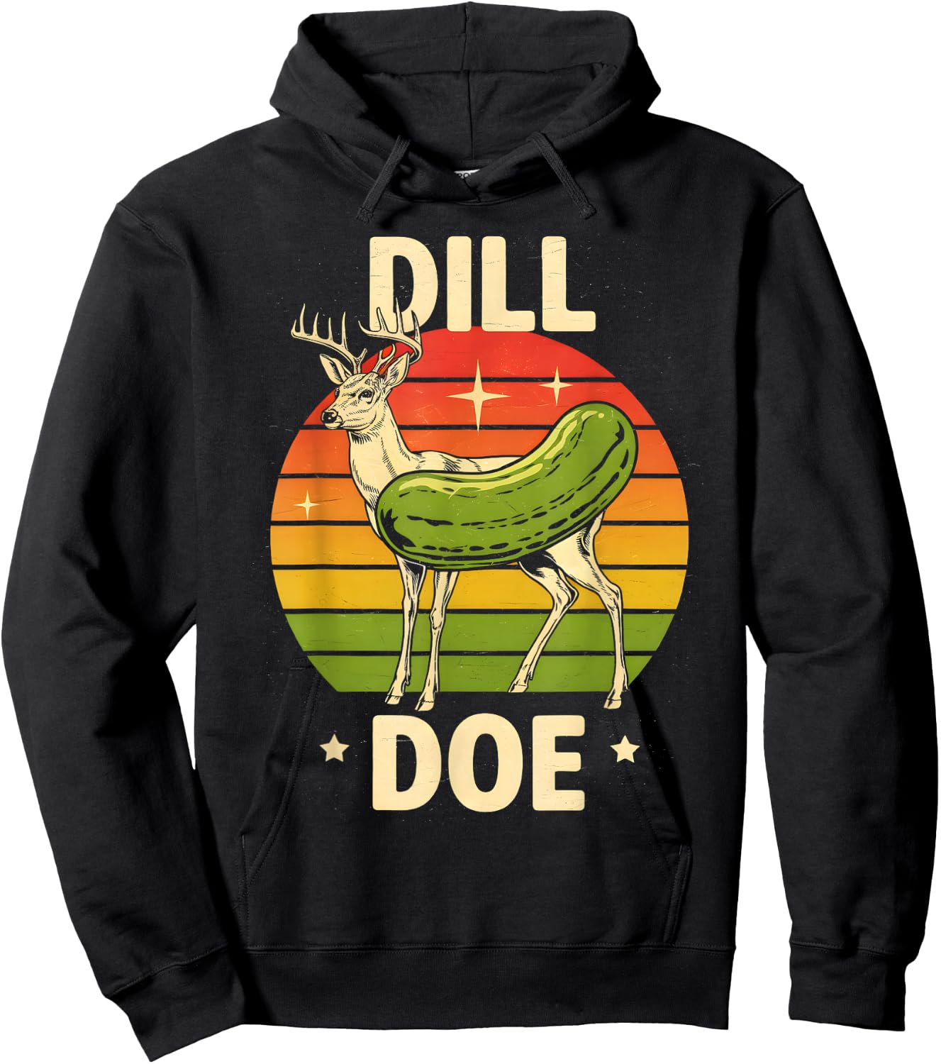 Dill Doe Funny Sarcastic Retro Groovy Deer Pickle Hoodie - Hoodie | Black
