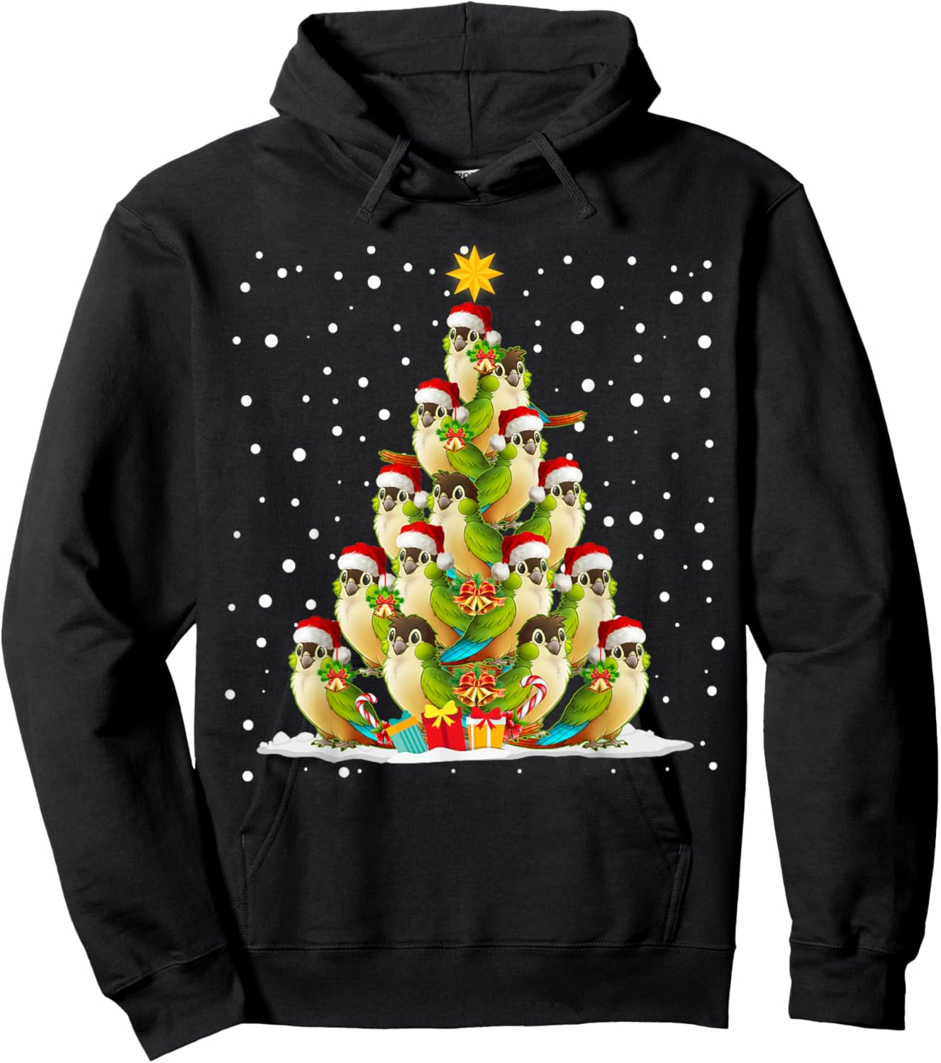 Green Cheek Conure Parrot Christmas Ornament Tree Hoodie - Hoodie | Black
