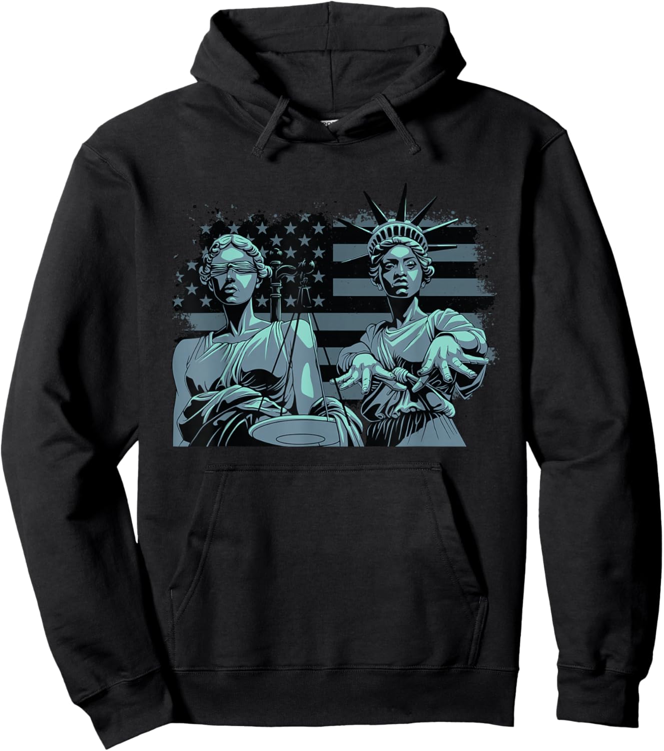 Lady Justice and Lady Liberty USA American Flag Freedom Hoodie - Hoodie | Black