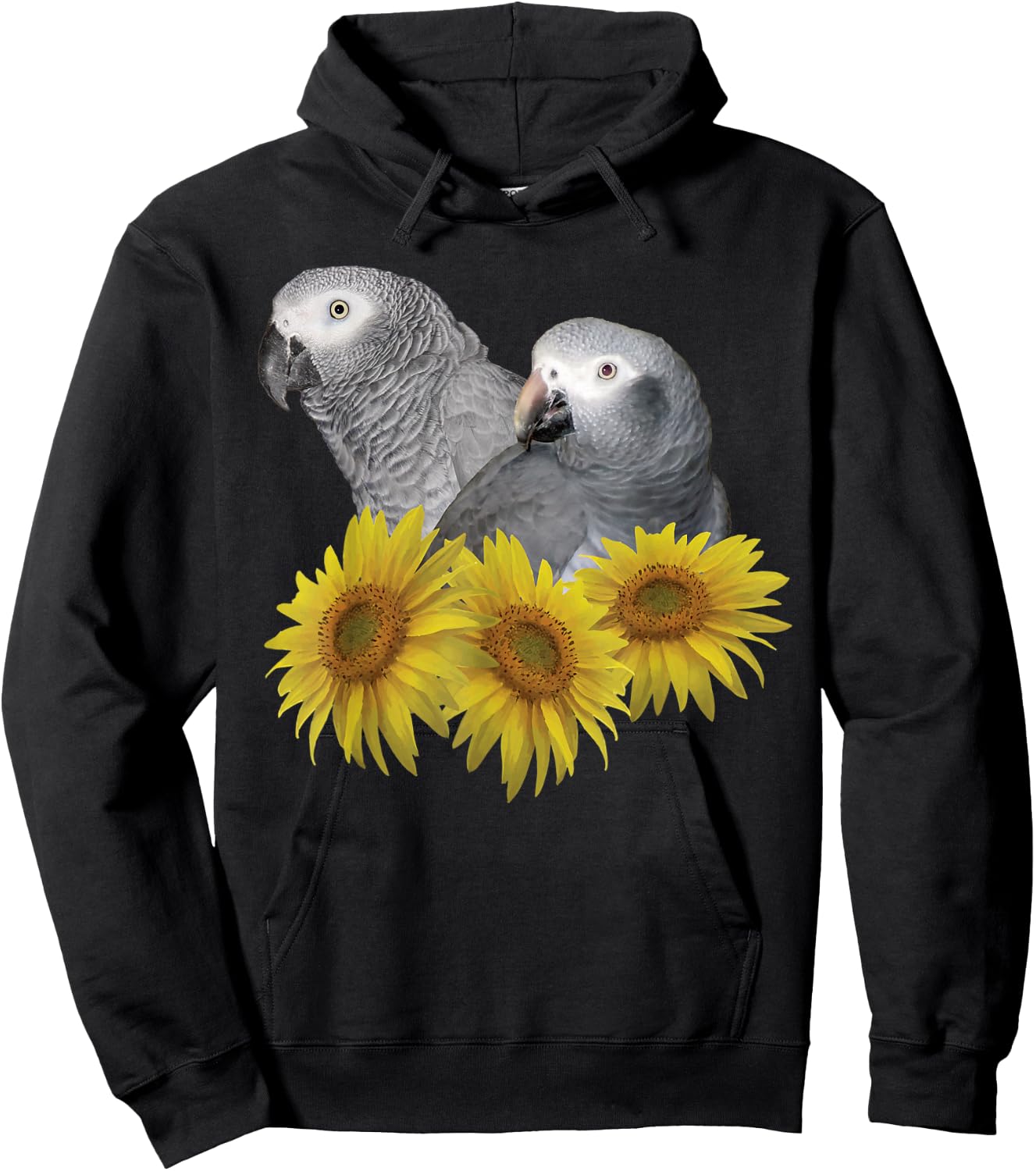 Congo and Timneh African Grey Parrot Sunflower Hoodie - Hoodie | Black
