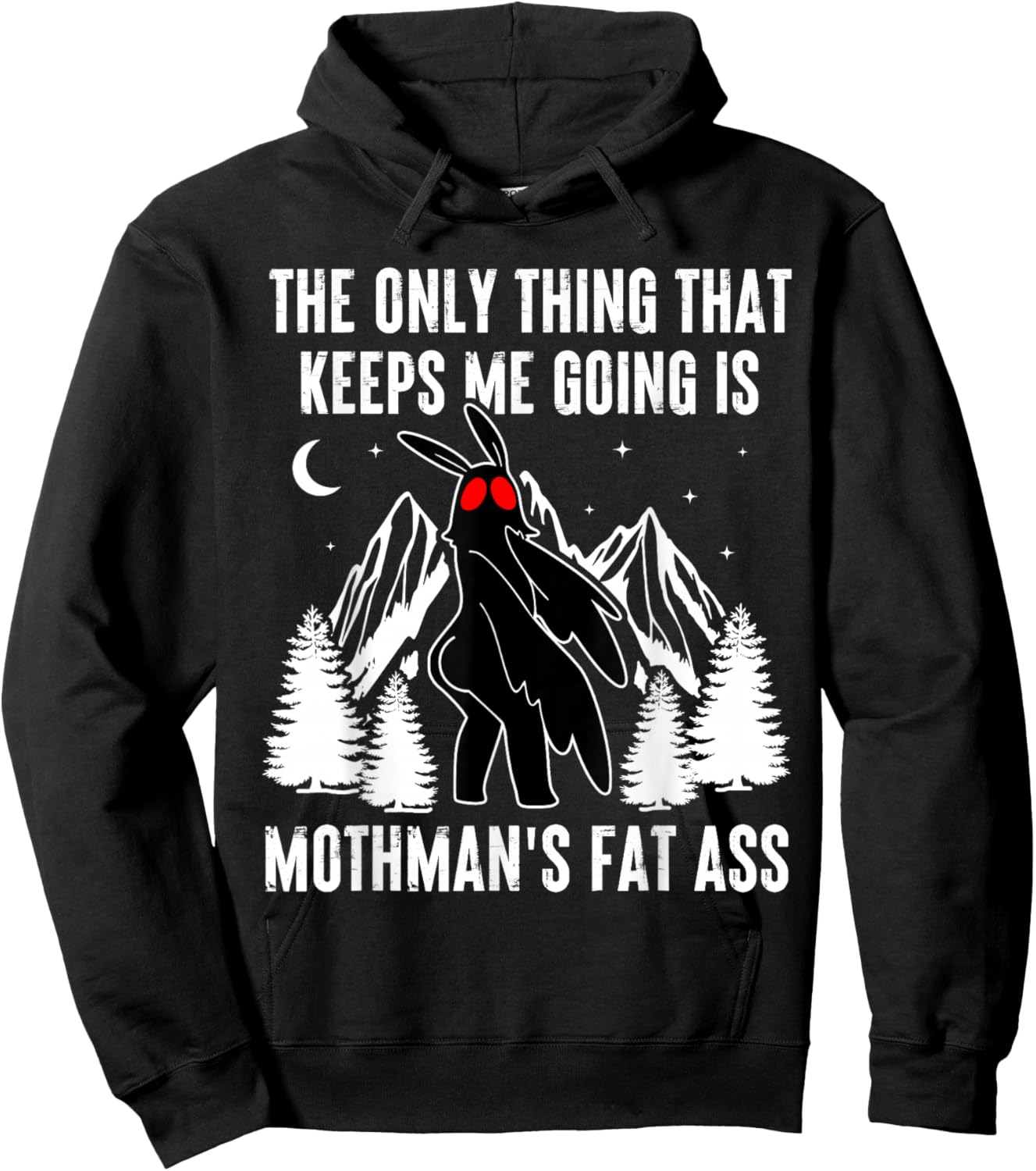 Funny Mothman Fat Ass Vintage Cryptid Funny Mothman Meme Hoodie - Hoodie | Black