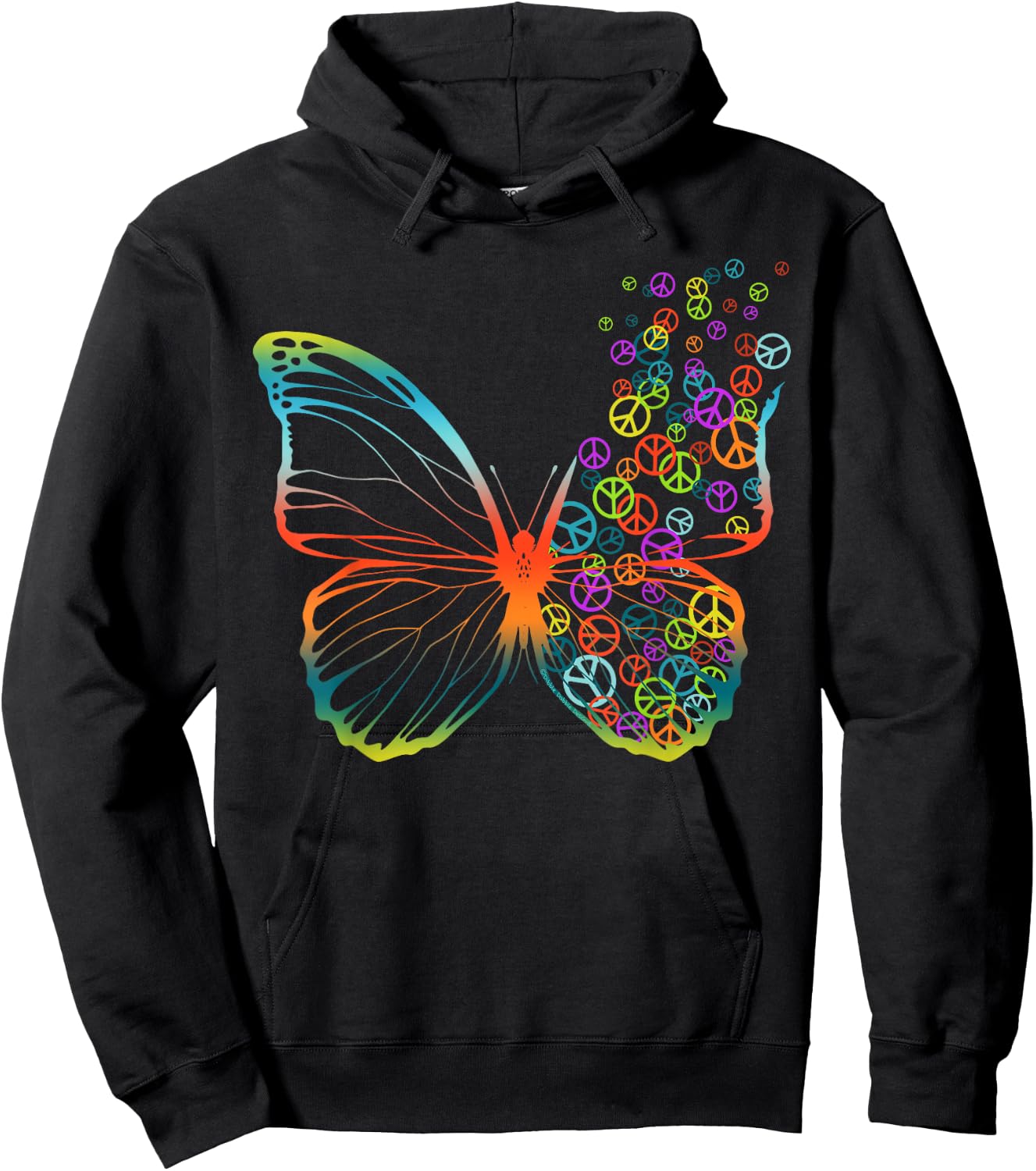 60s 70s Peace Sign Butterfly Tie Dye Peace Love Hippie Hoodie - Hoodie | Black
