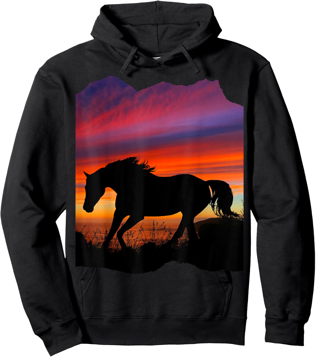 Beautiful Arabian horse sunset silhouette orange purple blue Hoodie - Hoodie | Black