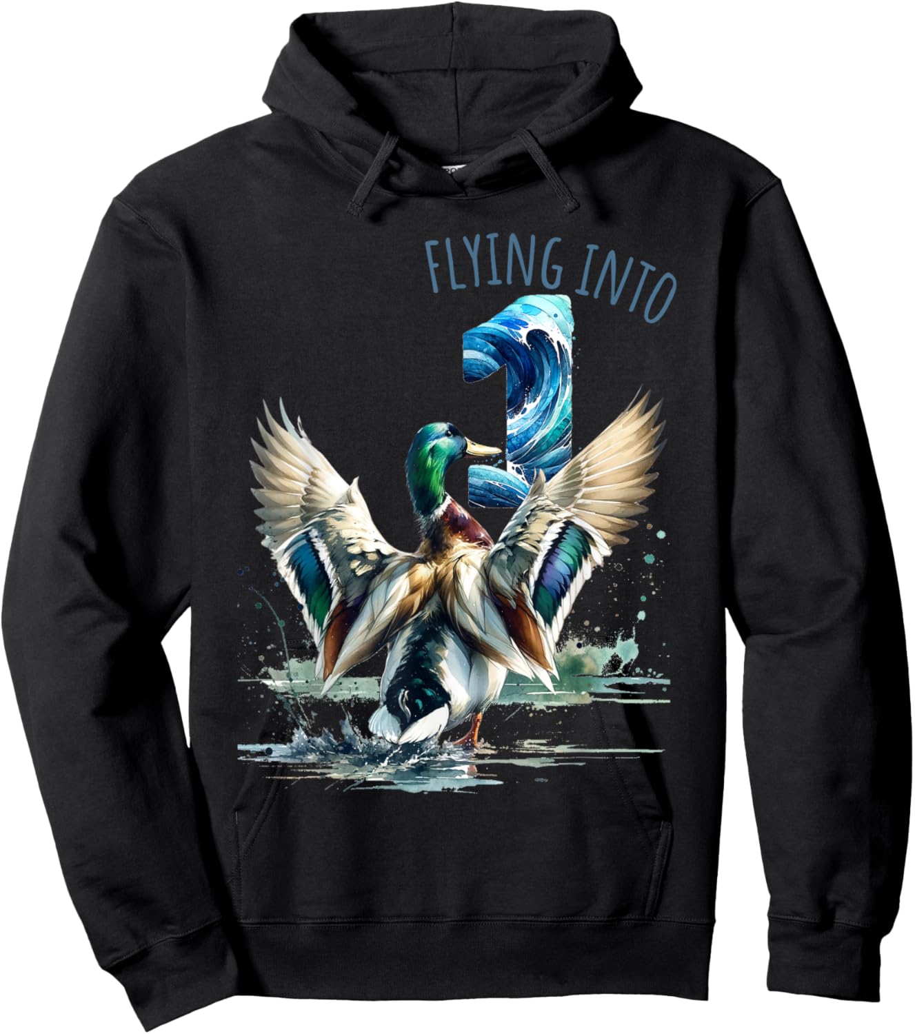 Flying into 1 Duck Hunting 1st Birthday Party 1 Year Old Hoodie - Hoodie | Black