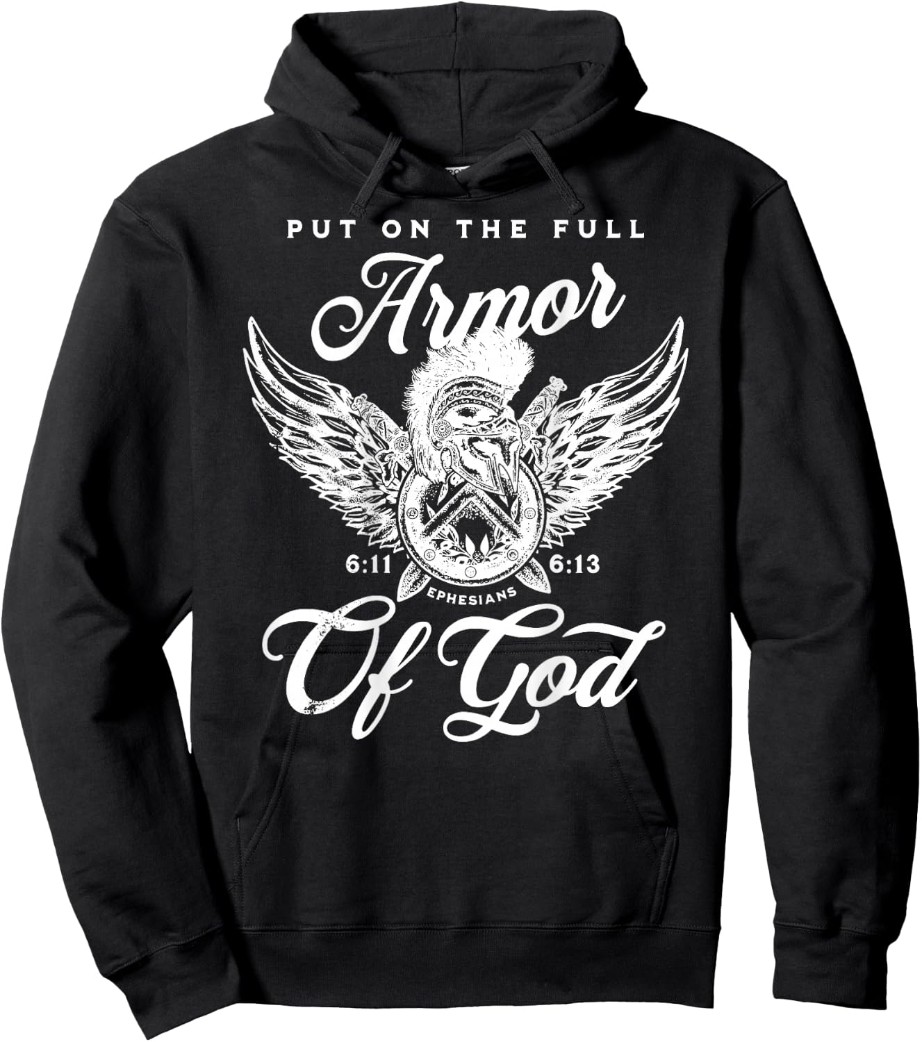 (On back) Full Armor of God Christian Bible Verse Hoodie - Hoodie | Black