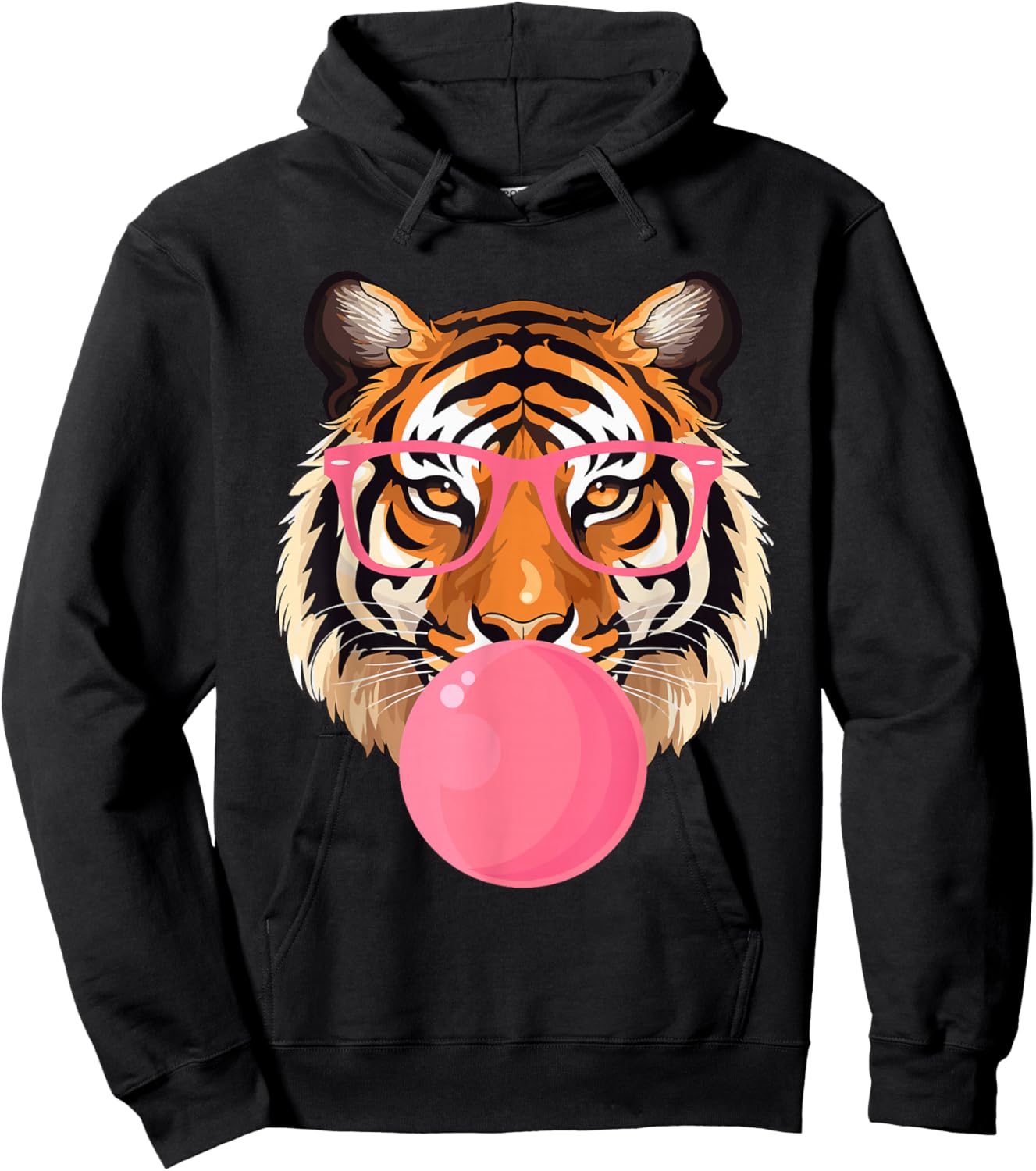 Funny Tiger Glasses Blowing Bubble Gum Cute Tiger Face Hoodie - Hoodie | Black
