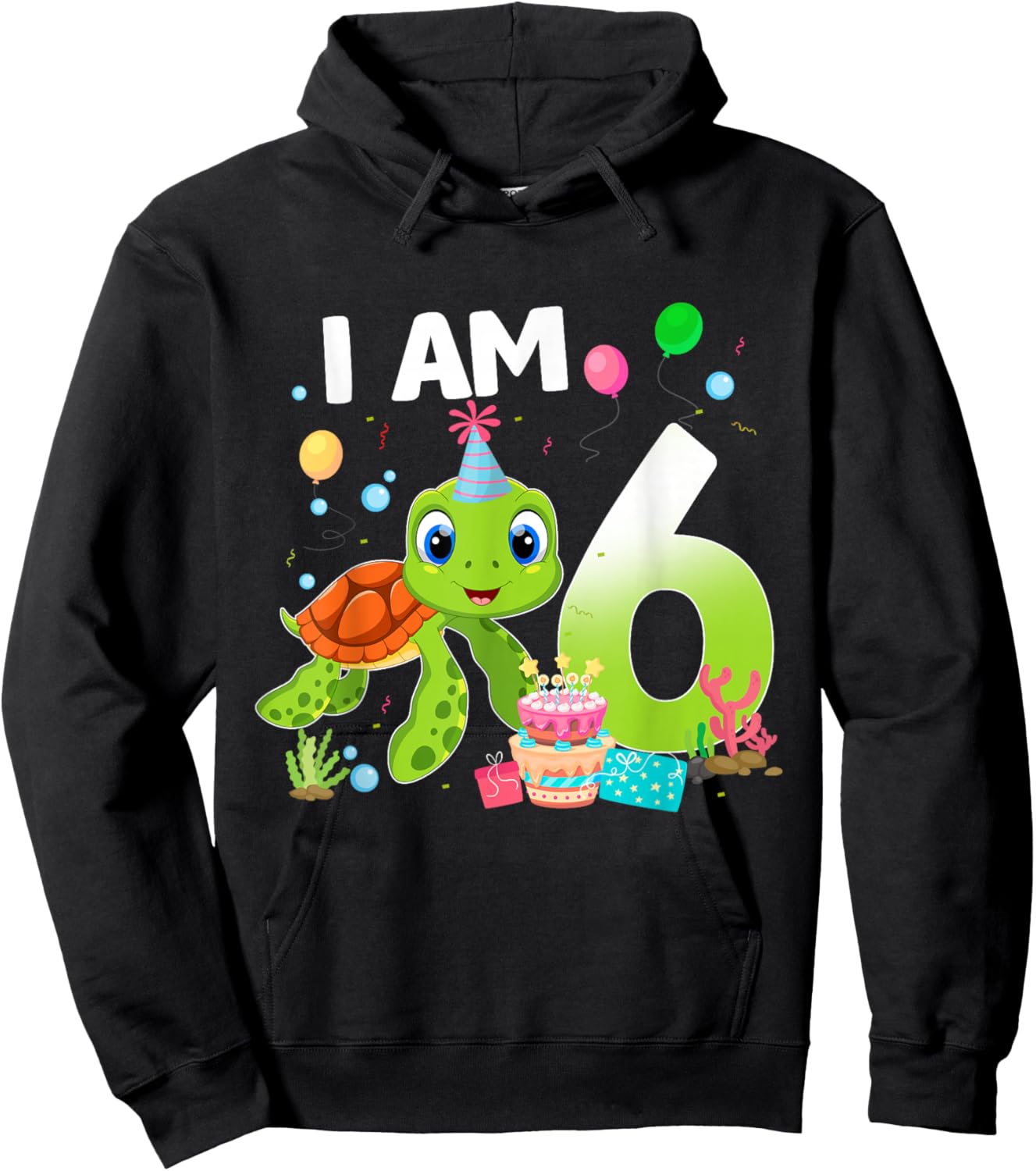 6th Birthday Sea Turtle Themed 6 Year Old Party Hoodie - Hoodie | Black