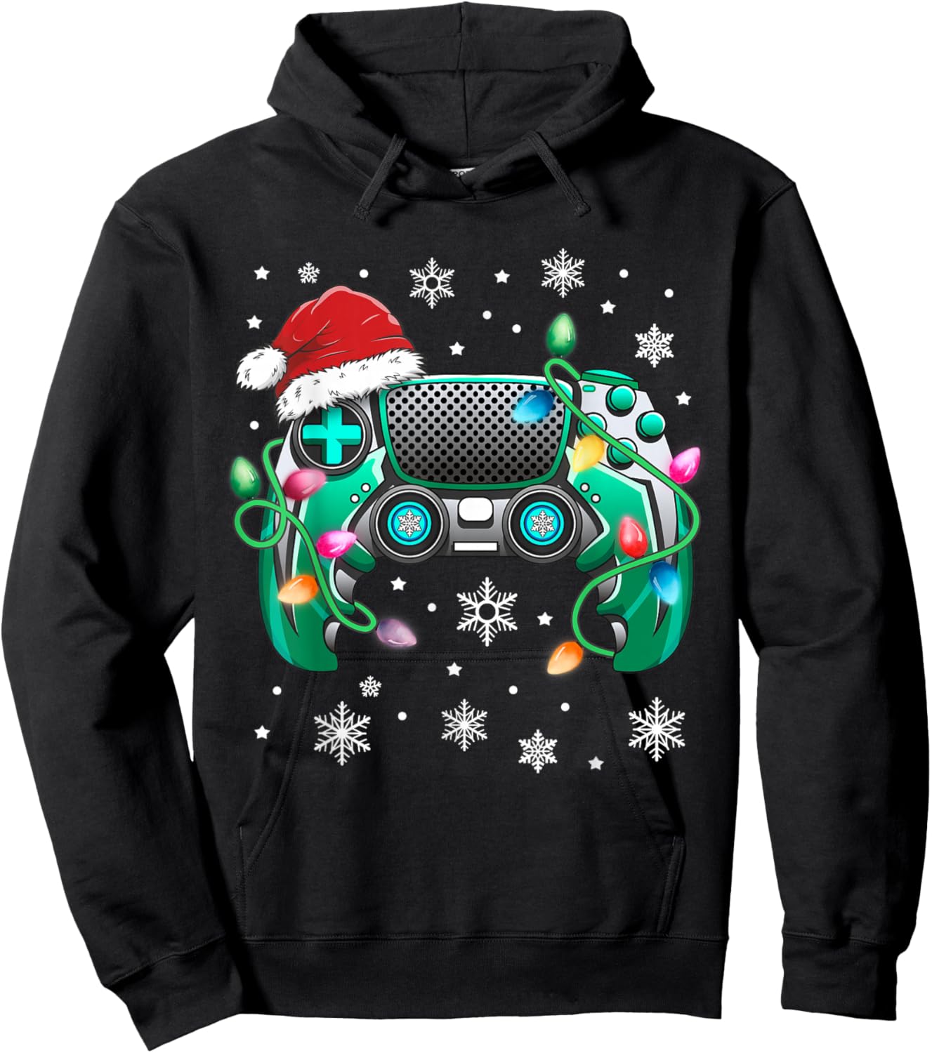 Video Game Controller Christmas Santa Hat Gamer Boys Hoodie - Hoodie | Black