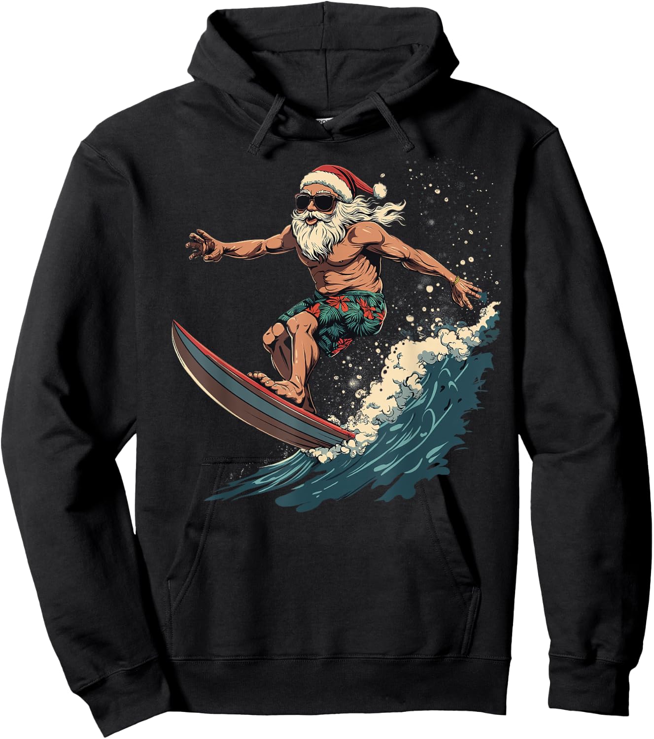Fun Surfing Santa Hawaii Christmas Waves Surf lover Hoodie - Hoodie | Black