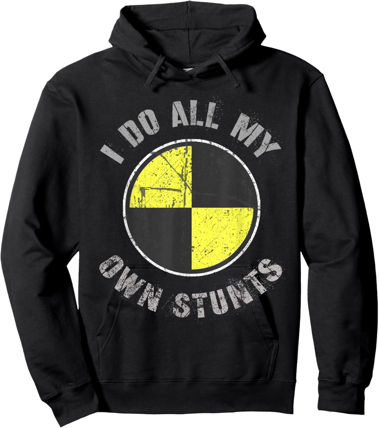 Crash Test Dummy I DO ALL MY OWN STUNTS Random Gravity Check Hoodie - Hoodie | Black