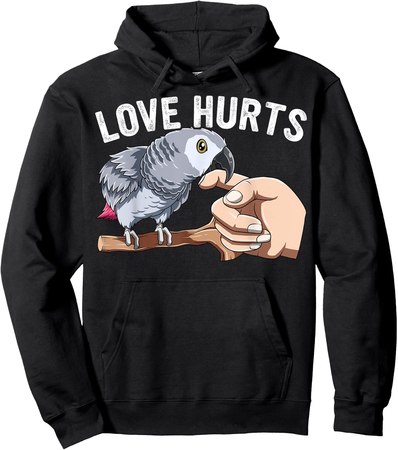 Love Hurts Funny African Grey Parrot Biting Parrot Lovers Hoodie - Hoodie | Black