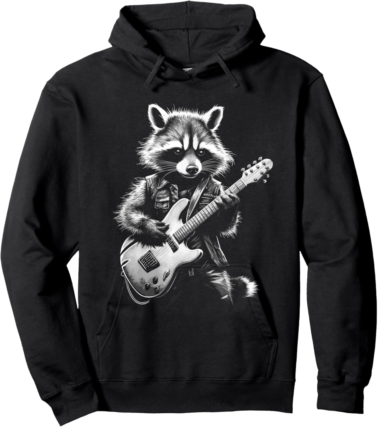 Rock Raccoon Playing Guitar - Funny Guitar Raccoon Hoodie - Hoodie | Black
