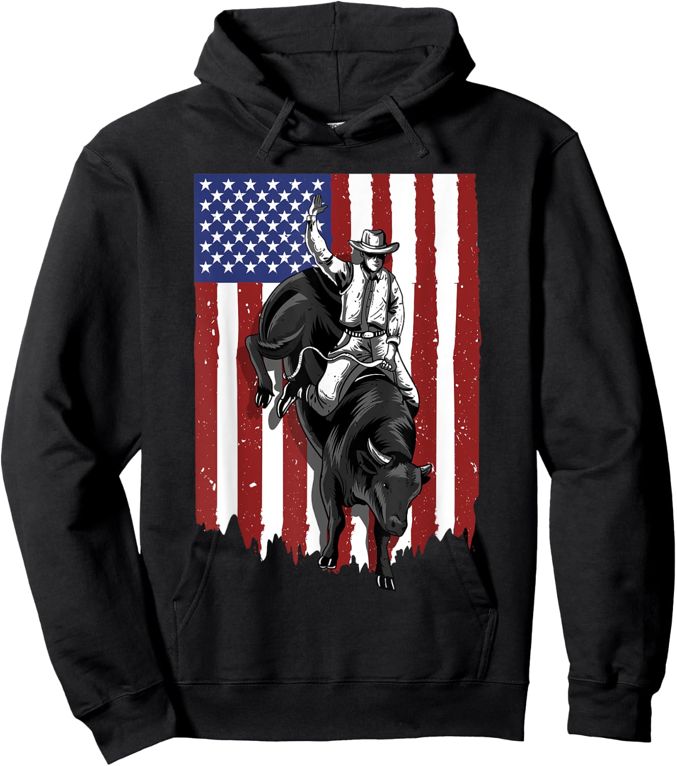Rodeo Bull Rider Patriotic American USA Flag For Cowboys Hoodie - Hoodie | Black