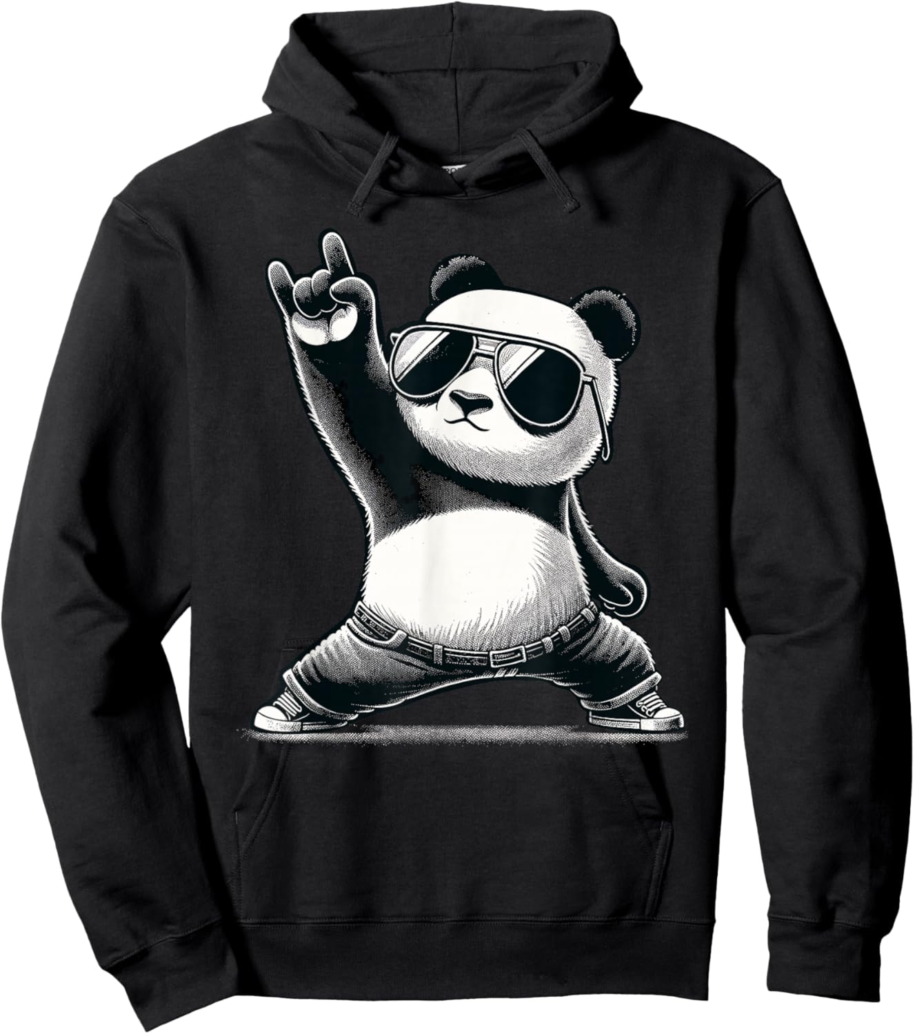 Retro Panda Rock Music Gift Men Kids Women Funny Panda Hoodie - Hoodie | Black