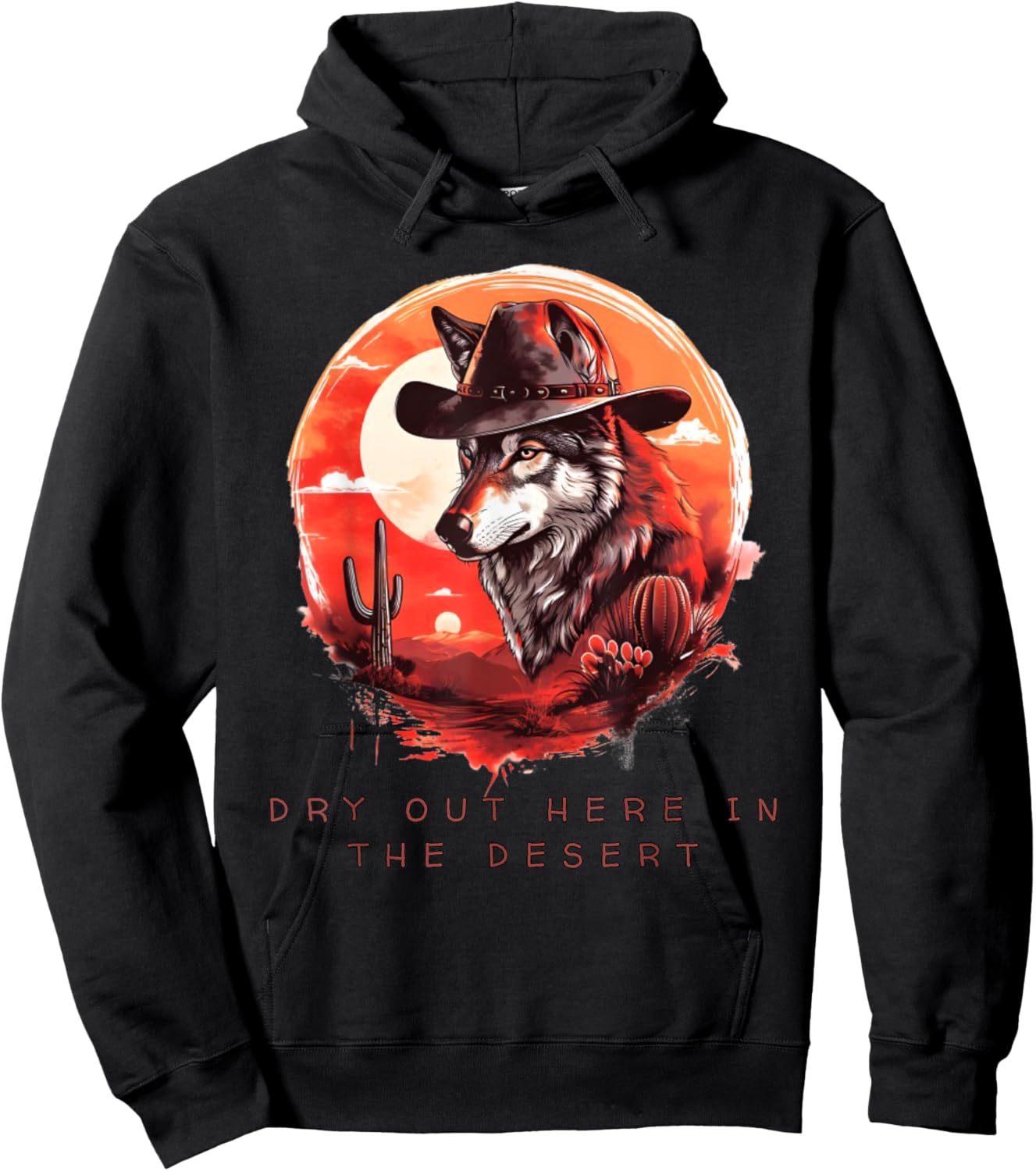 Majestic Desert Wolf - Cowboy Wolf Hoodie - Hoodie | Black