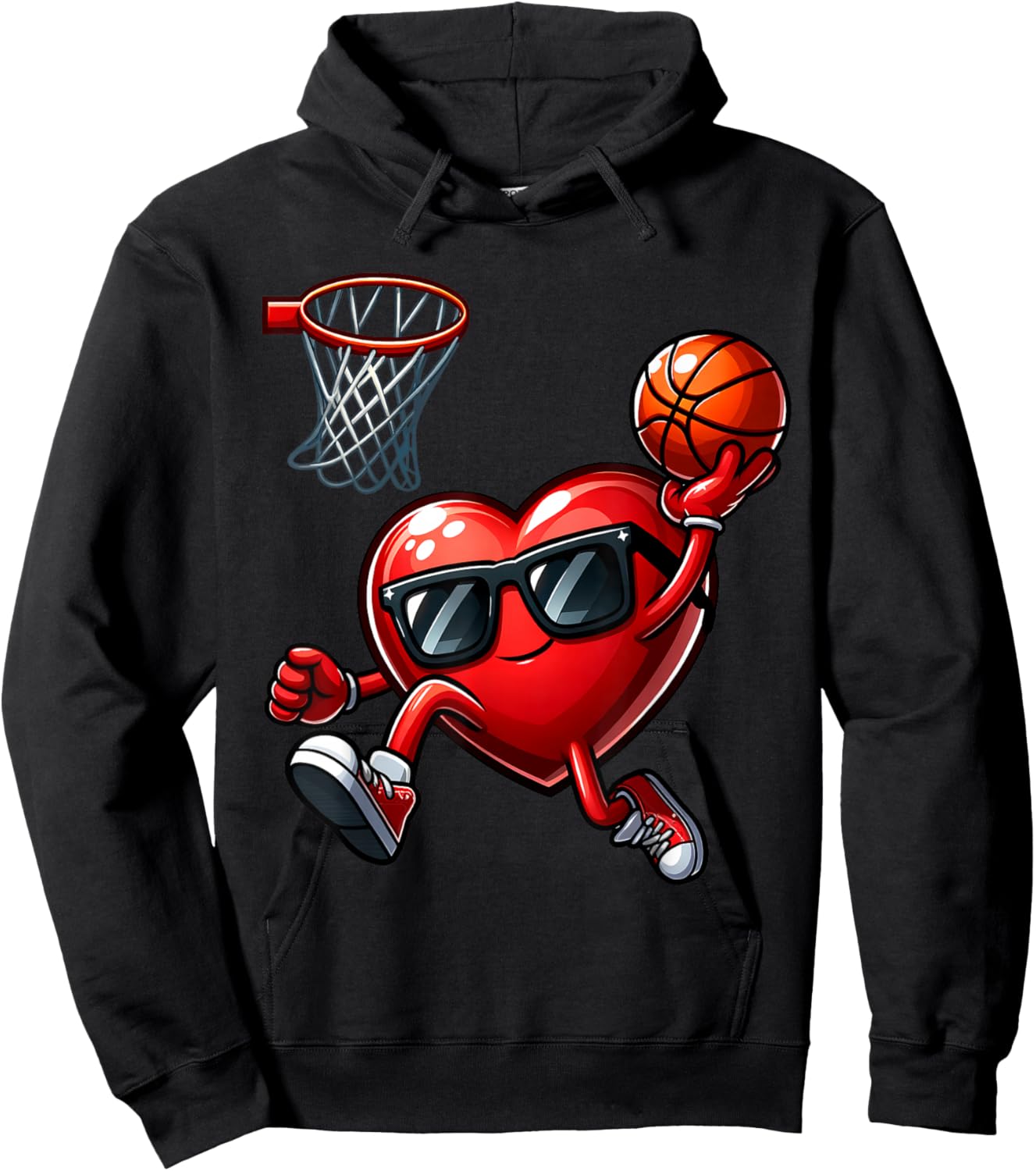 Funny Heart Dunking Basketball Valentines Day Boys Kids Hoodie - Hoodie | Black