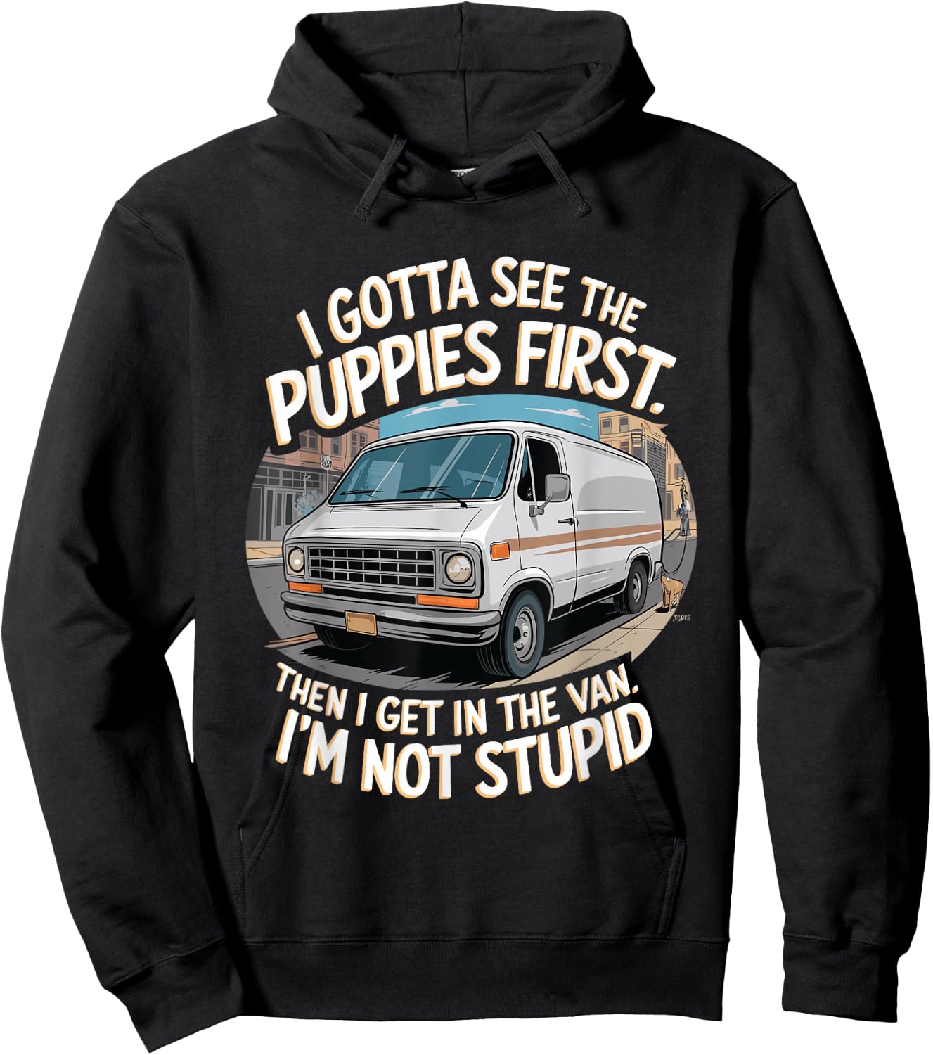 Funny Puppy and Van Design for Dog Lovers and Humor Fans Women Hoodie - Hoodie | Black