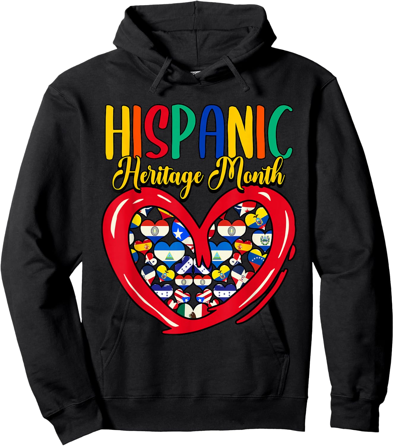 Hispanic Heritage Month All Countries Flags Heart Hoodie - Hoodie | Black