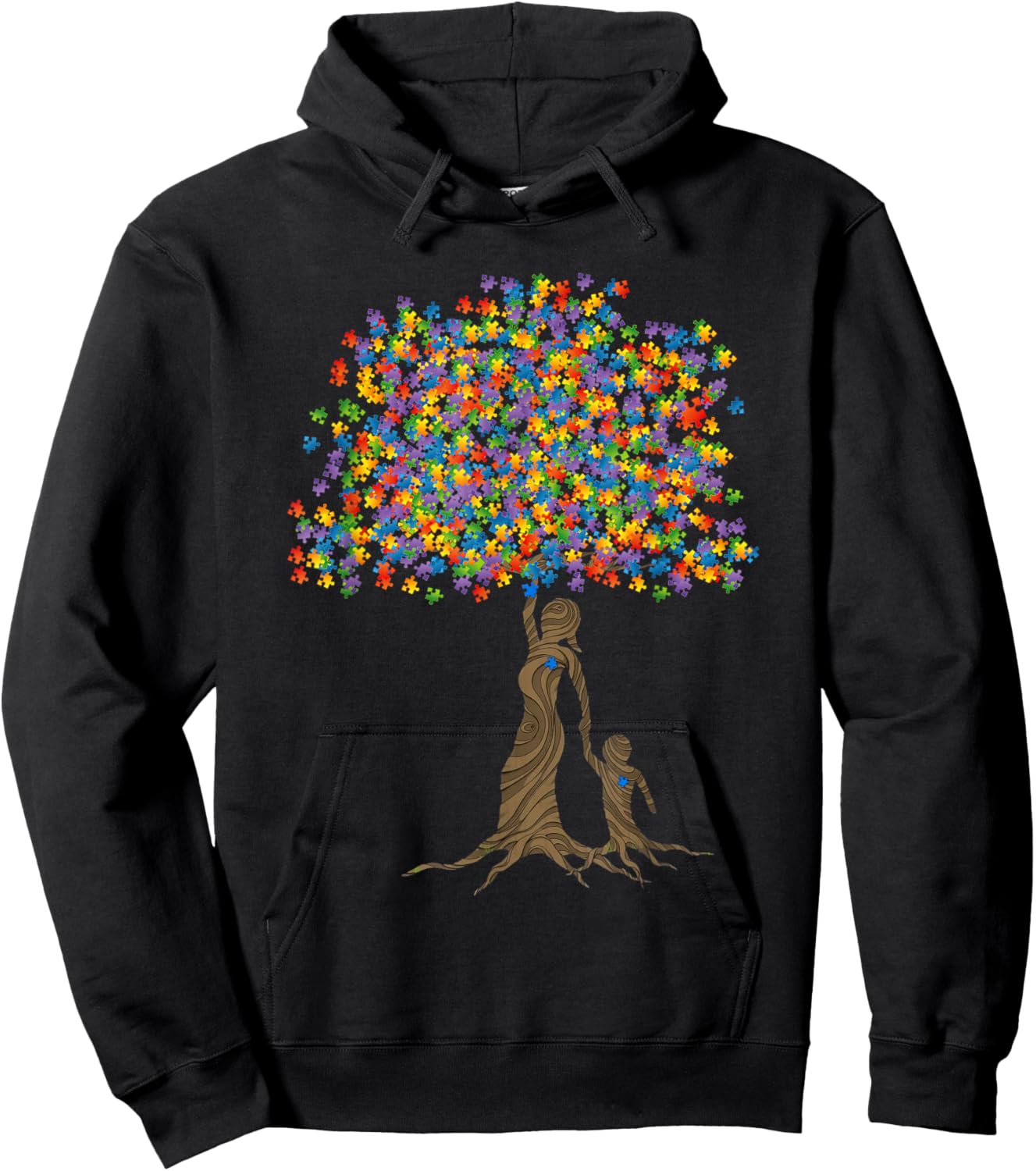 Autism Mom Tree With Puzzle Pieces Mom And Son Kid Matching Hoodie - Hoodie | Black
