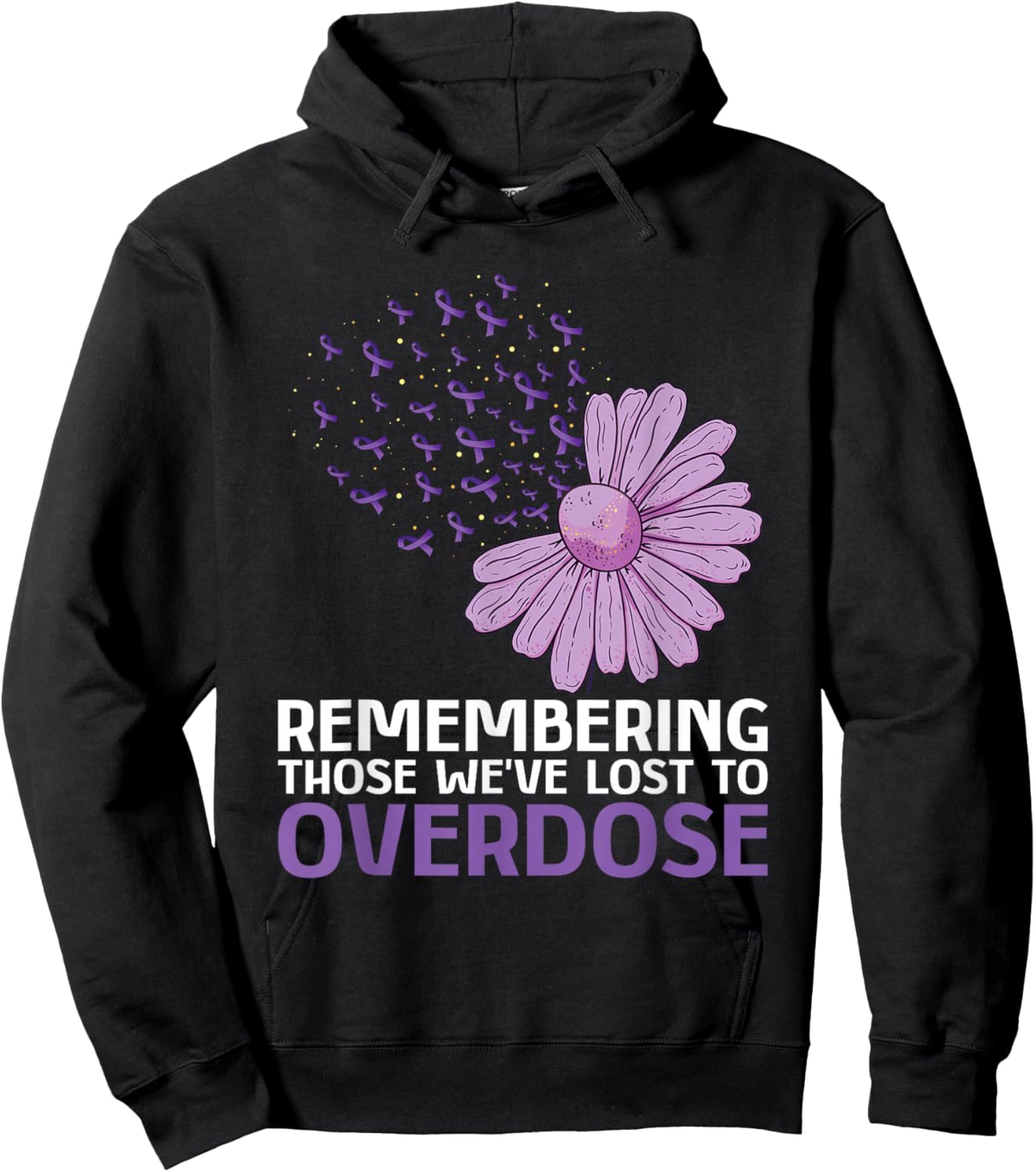 Overcome Drug Addiction And Overdose Awareness Purple Ribbon Sunflower - Women's Classic Fit Black Small Hoodie - Hoodie | Black