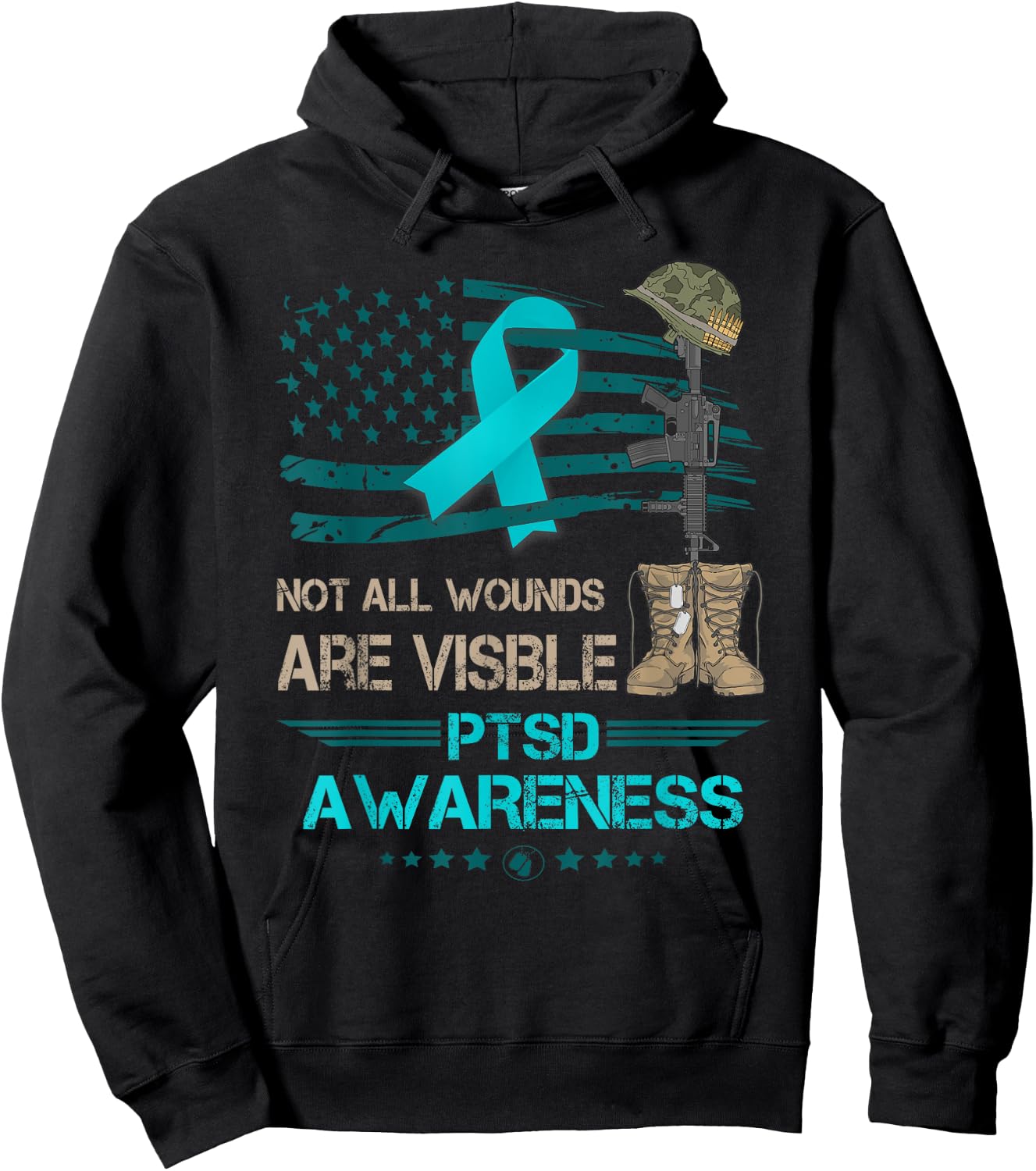 Patriotic Military PTSD Awareness Veterans Suuport Hoodie - Hoodie | Black