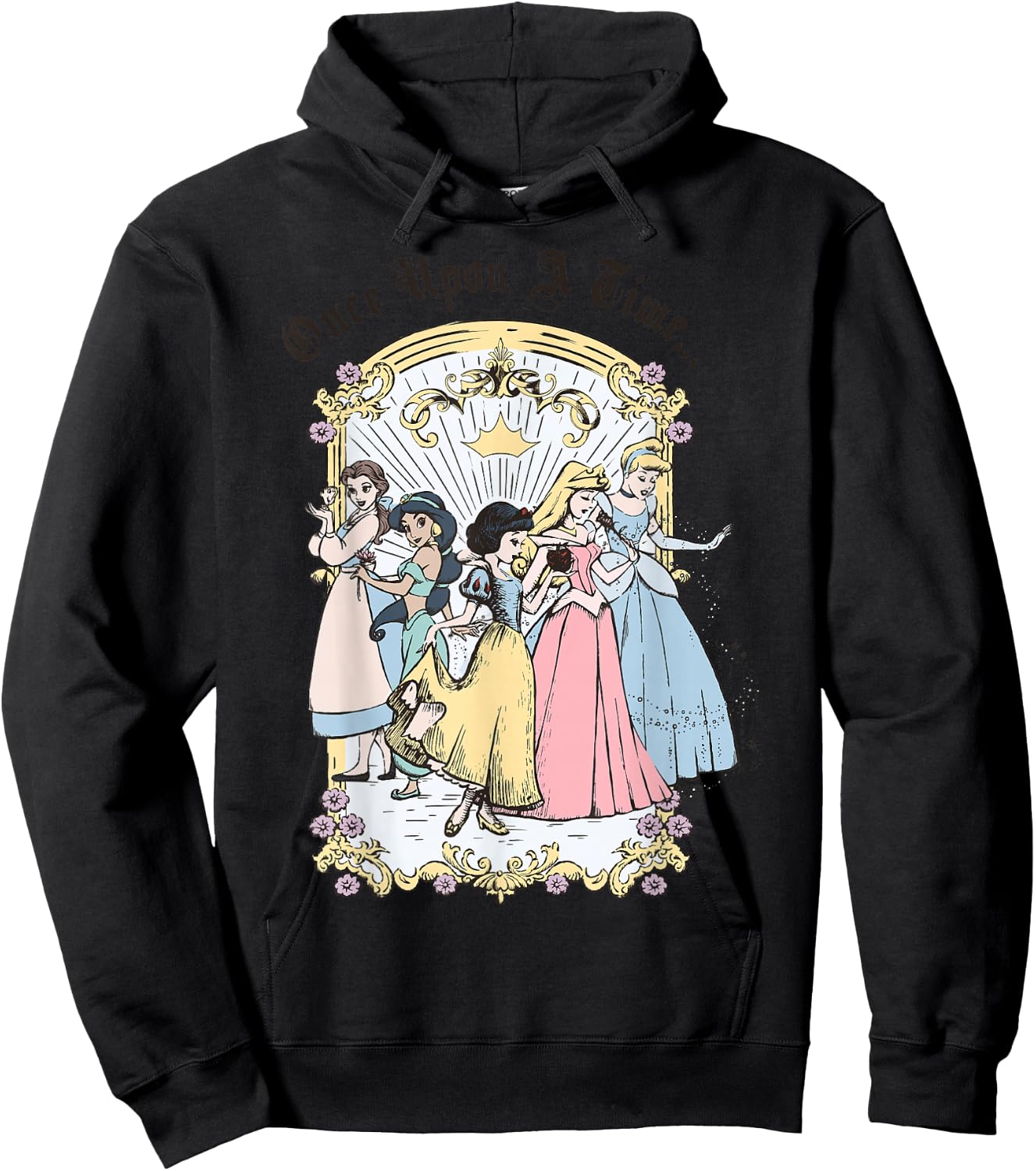 Disney Princess Once Upon A Time Vintage Cartoon , White, Small Hoodie - Hoodie | Black