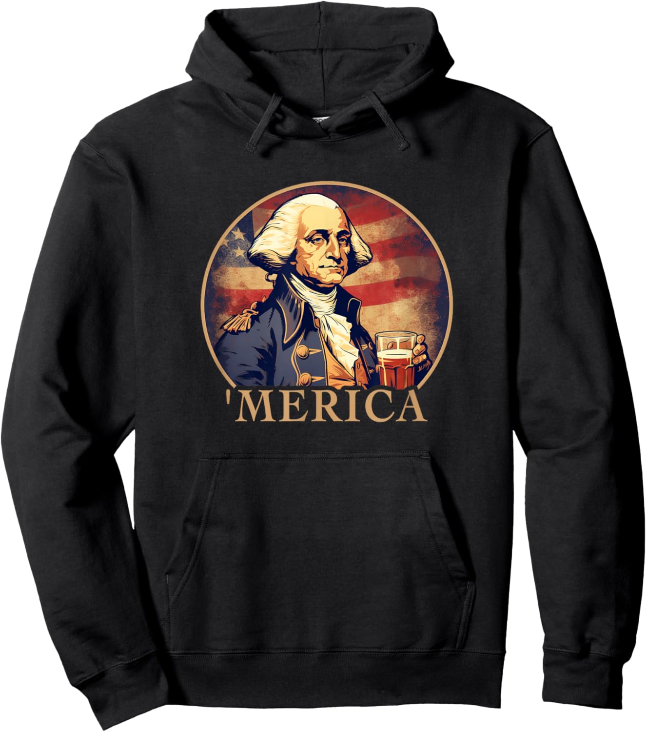 Funny George Washington Drinking A Beer 4th Of July 'Merica Hoodie - Hoodie | Black