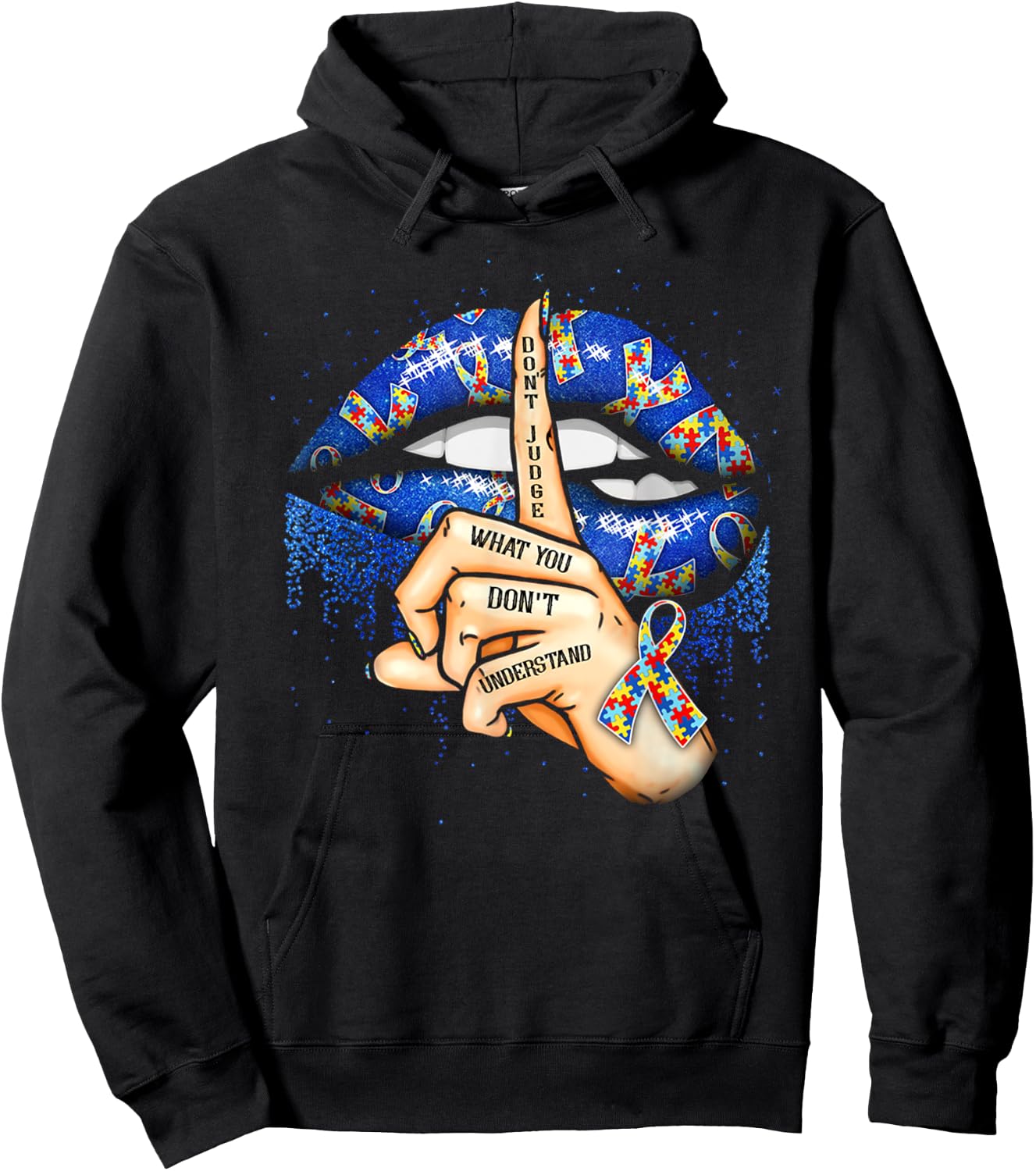 Don't Judge What You Don't Understand Autism Awareness Lips Hoodie - Hoodie | Black