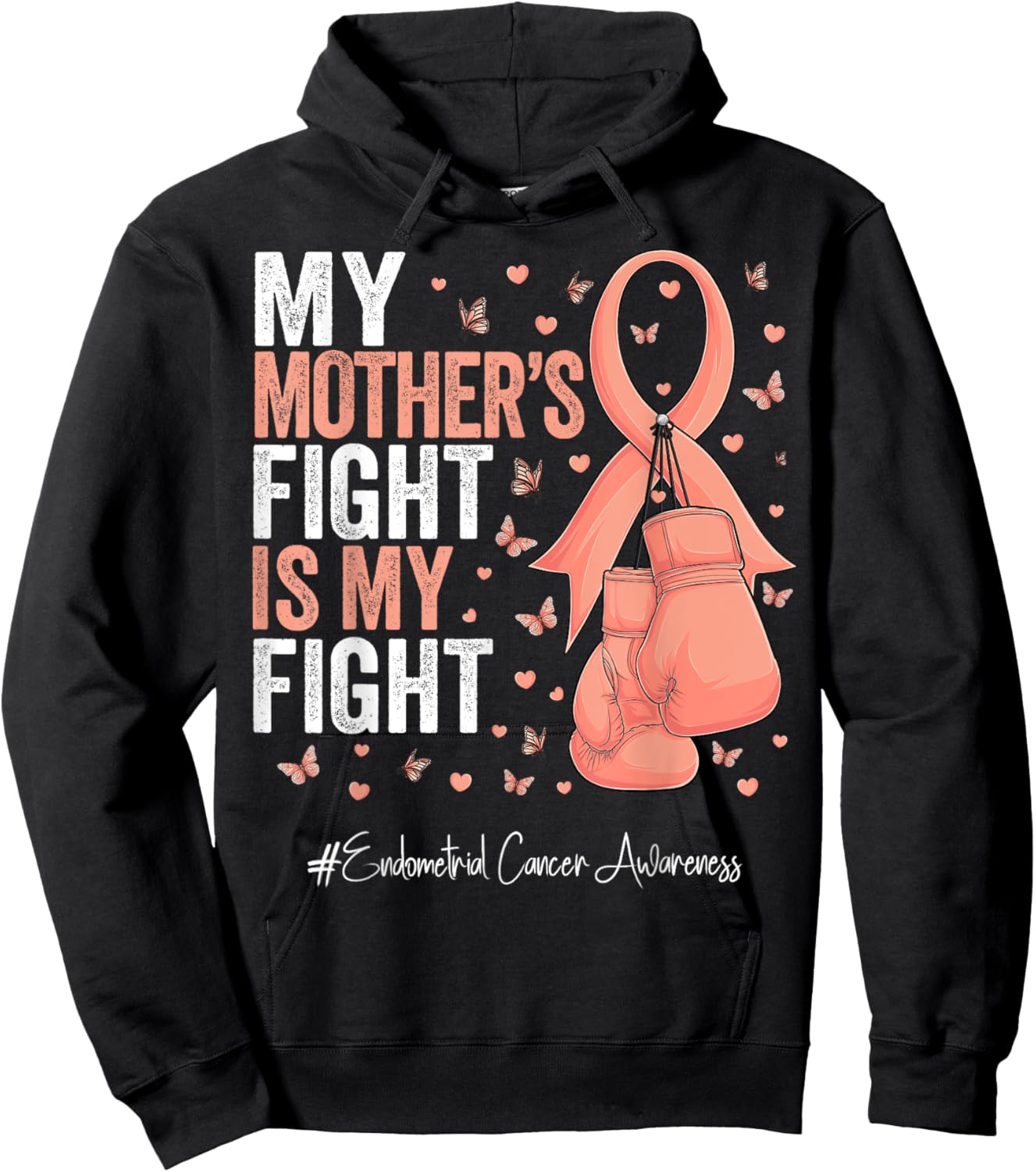 Peach Ribbon Mother Endometrial Cancer Awareness Hoodie - Hoodie | Black