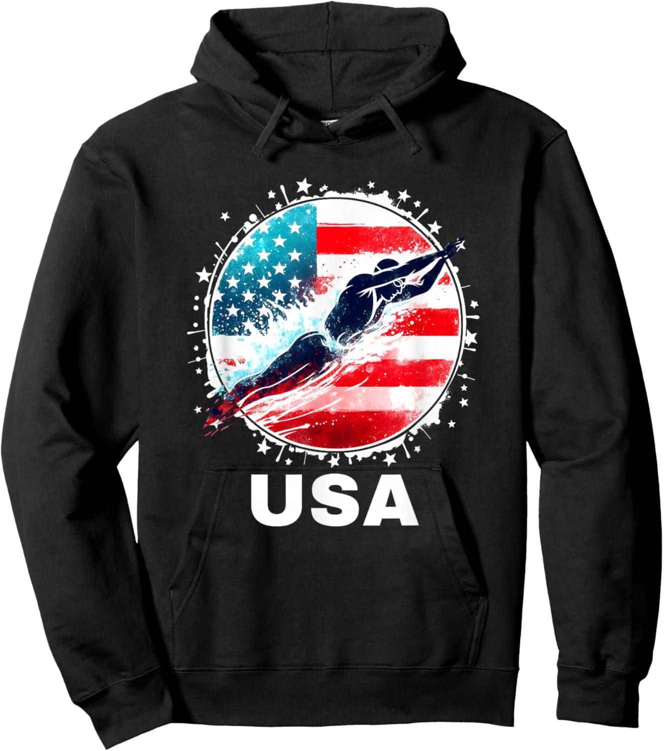 Swimming United States Team Apparel American Flag Swimming Women Kids Men Hoodie - Hoodie | Black