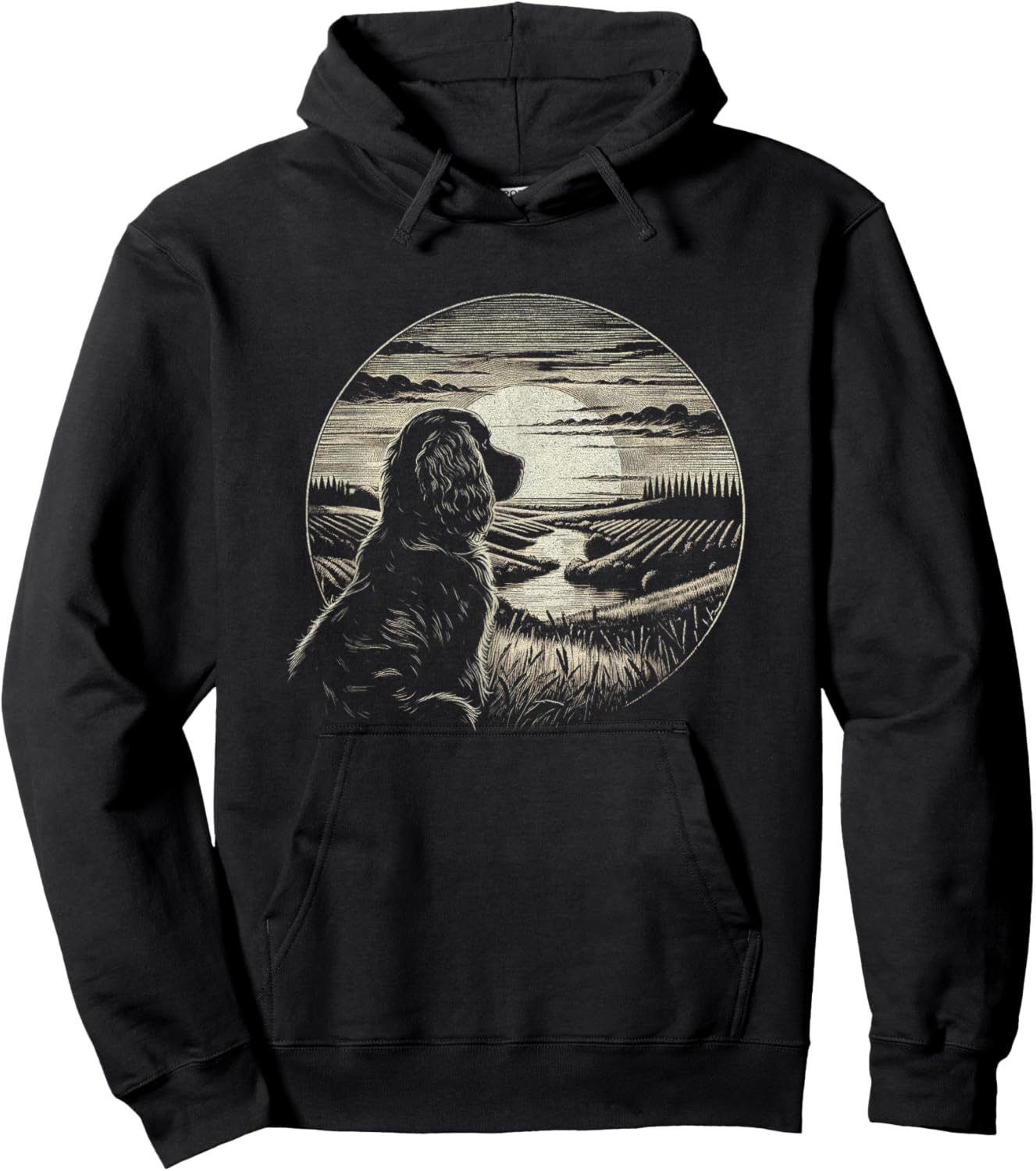 Vintage Boykin Spaniel Dog Retro Sunset Scene Art Design Hoodie - Hoodie | Black