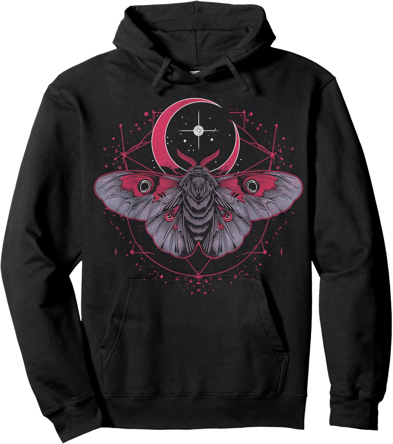 Celestial Moon Moth | Gothic Goth Witch Occult Aesthetic Hoodie - Hoodie | Black