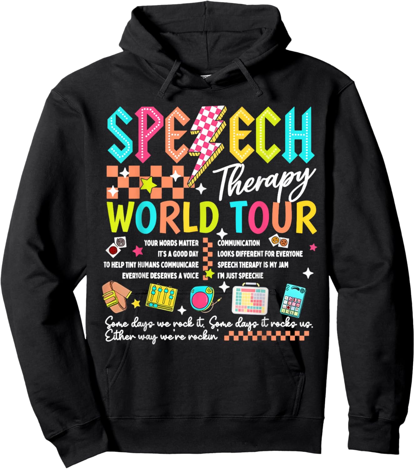 Speech Therapy World Tour Retro Lightning SLP Pathologist Hoodie - Hoodie | Black