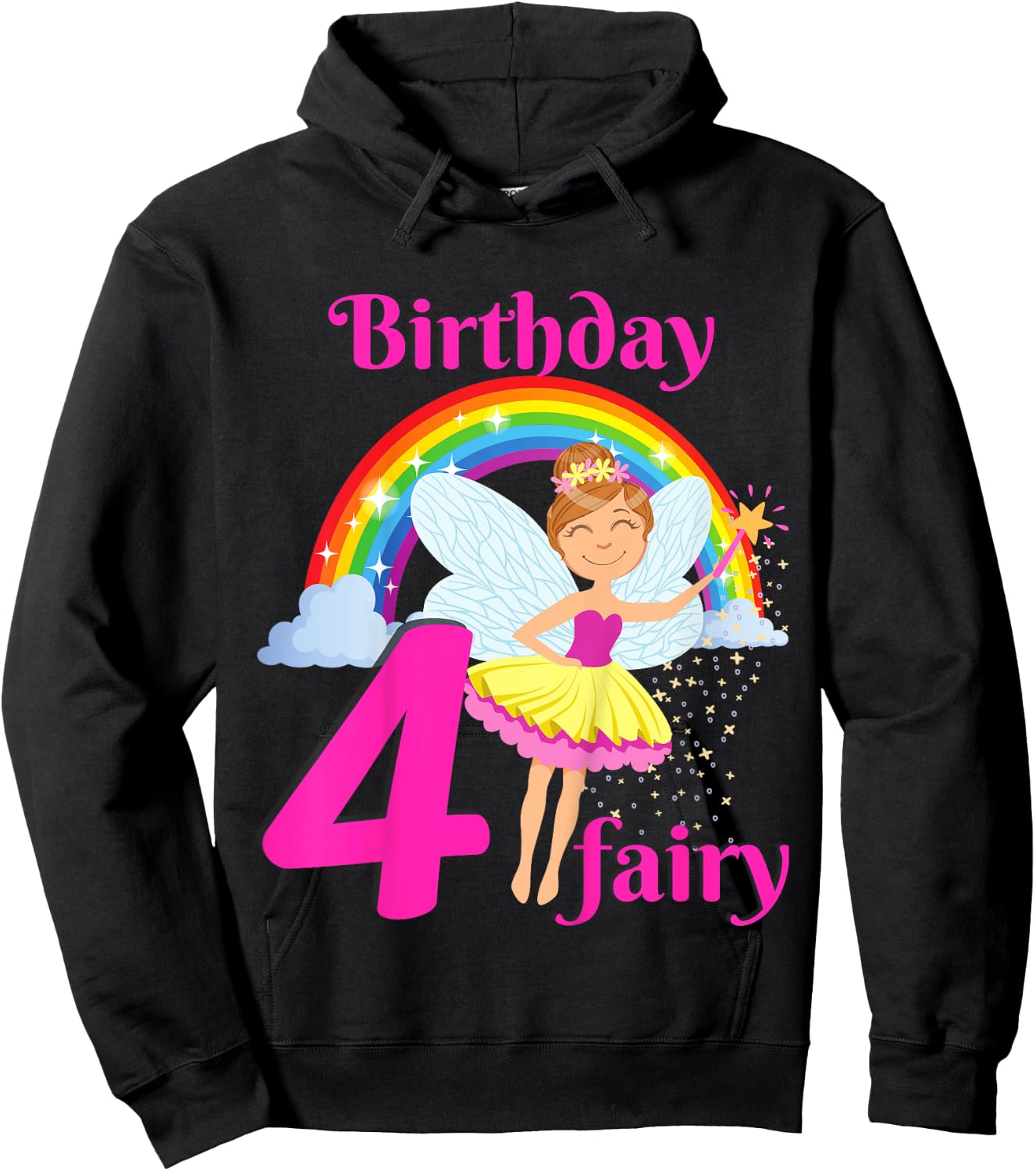 Kids Fairy Birthday Party 4 years old Fairy Birthday Party Theme Hoodie - Hoodie | Black