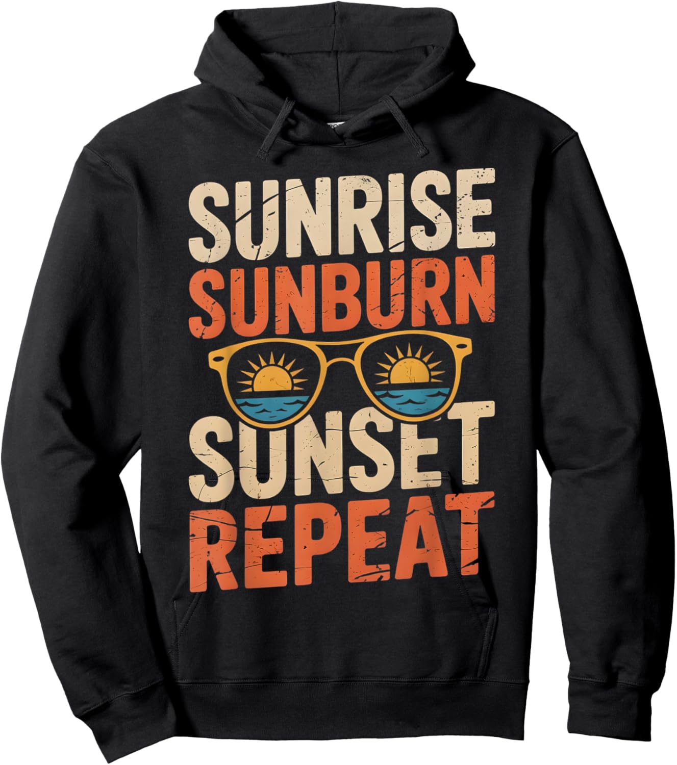 Sunrise Sunburn Sunset Repeat Vintage Retro Summer Vacation Hoodie - Hoodie | Black