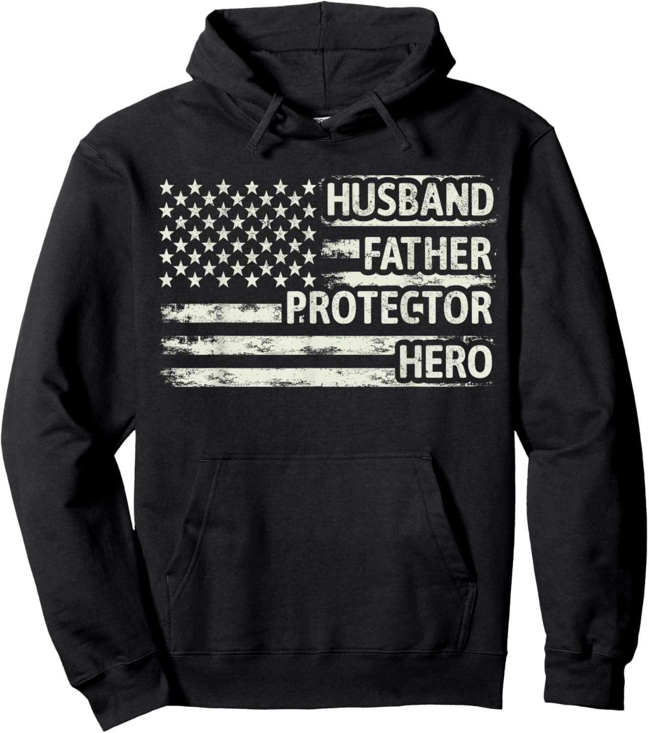 Husband Father Protector Hero Dad American Flag Father Day Hoodie - Hoodie | Black