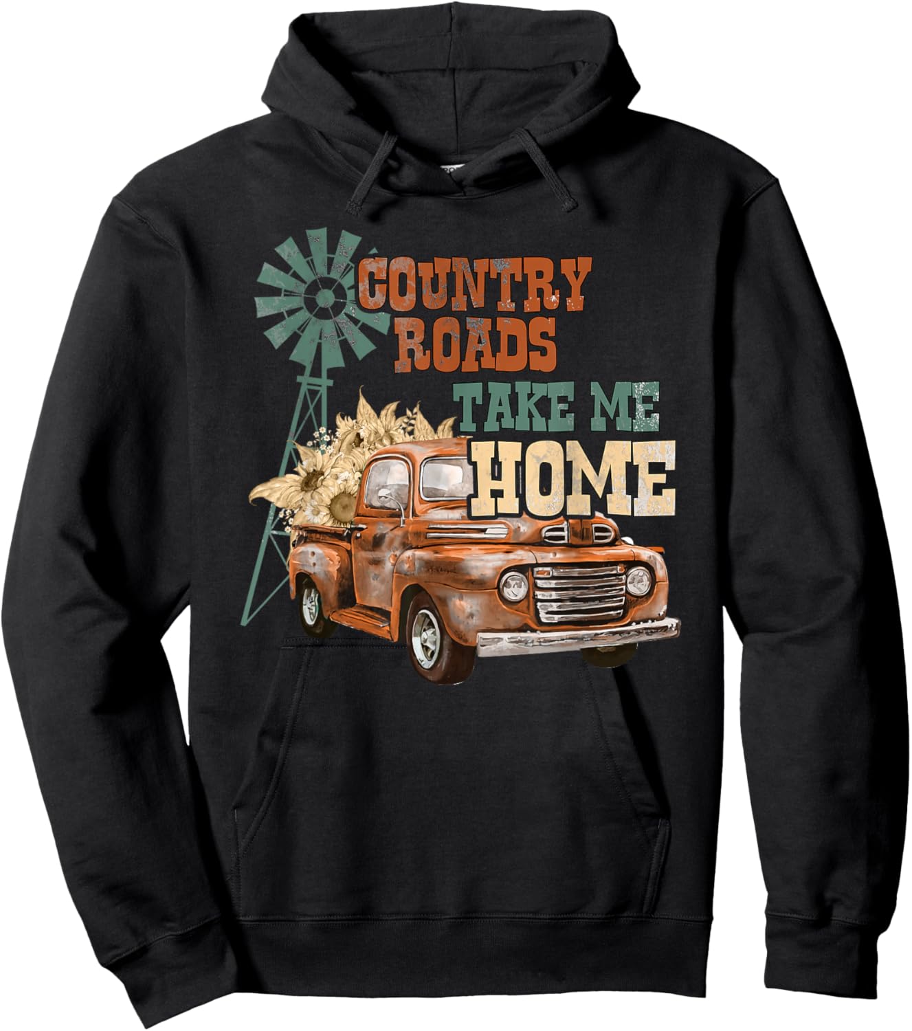Country Roads Take Me Home - Southern Backroad Truck Style Hoodie - Hoodie | Black
