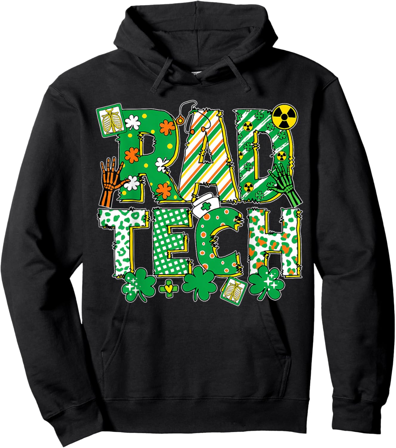 Rad Tech Nurse St. Patrick's Day Shamrock Radiologist Hoodie - Hoodie | Black