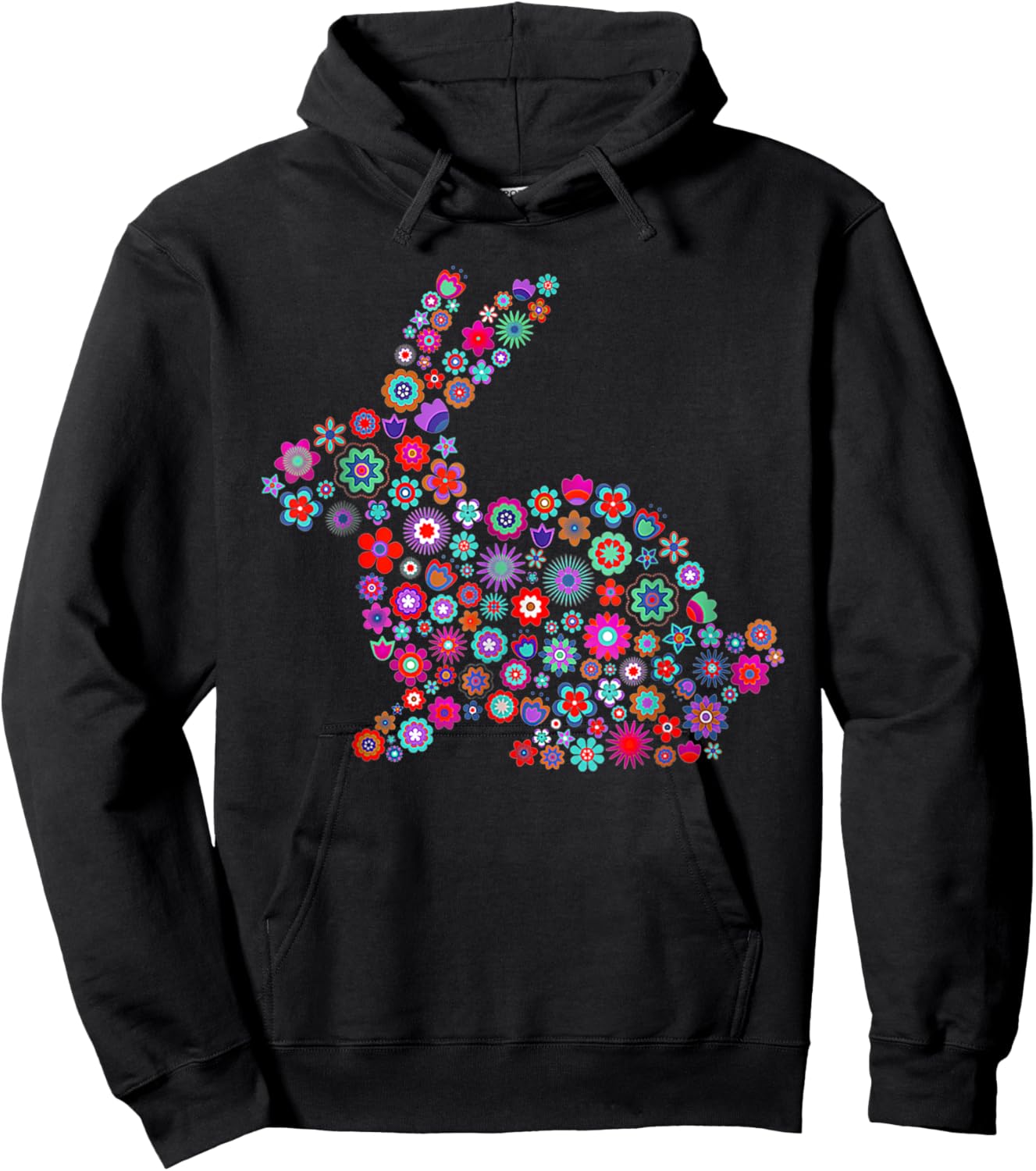 Floral Easter Bunny Women Girls Spring Flowers Rabbit Hoodie - Hoodie | Black