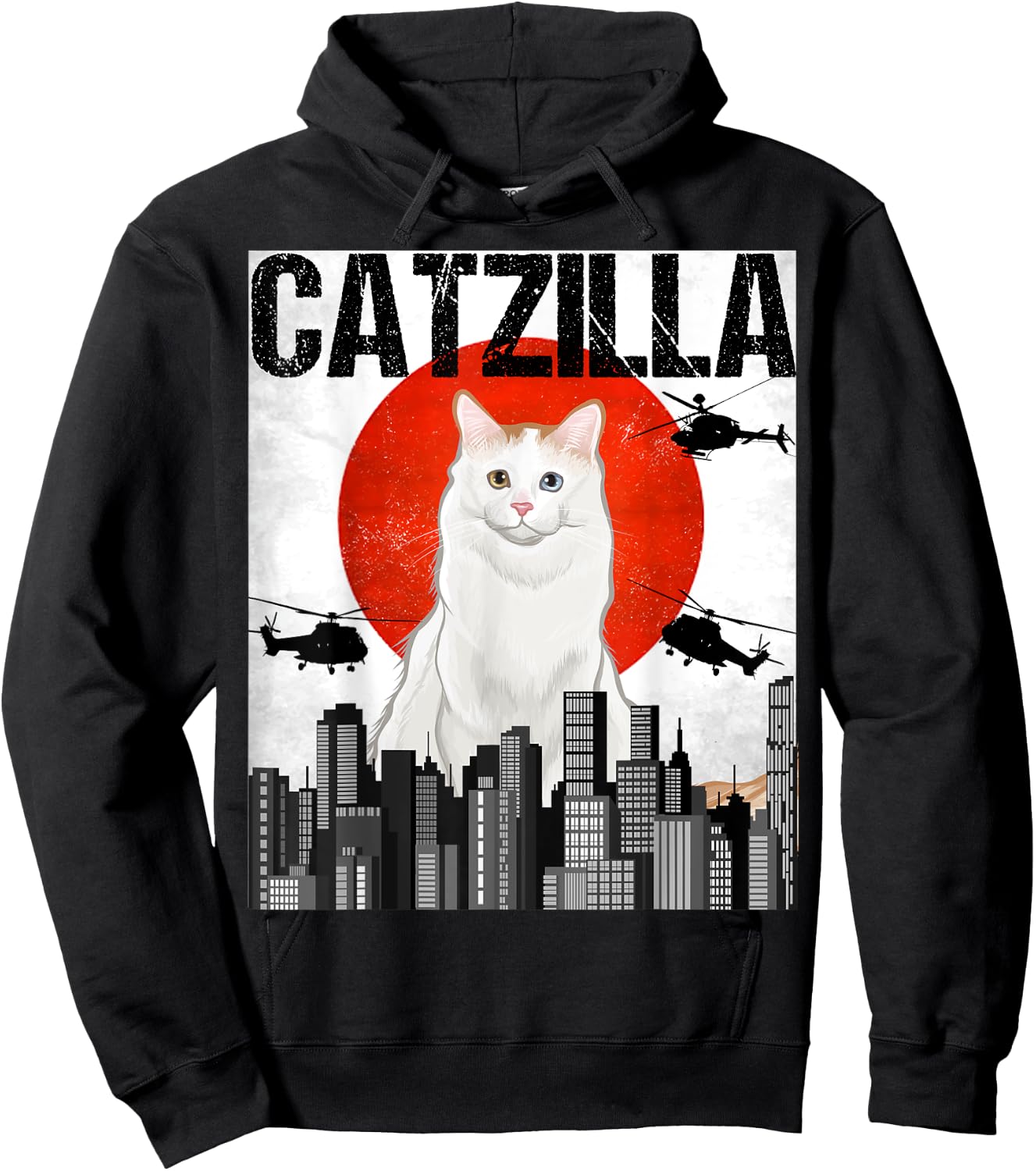 Funny Vintage Japanese Catzilla Turkish Van Cat Men Women Kids Hoodie - Hoodie | Black