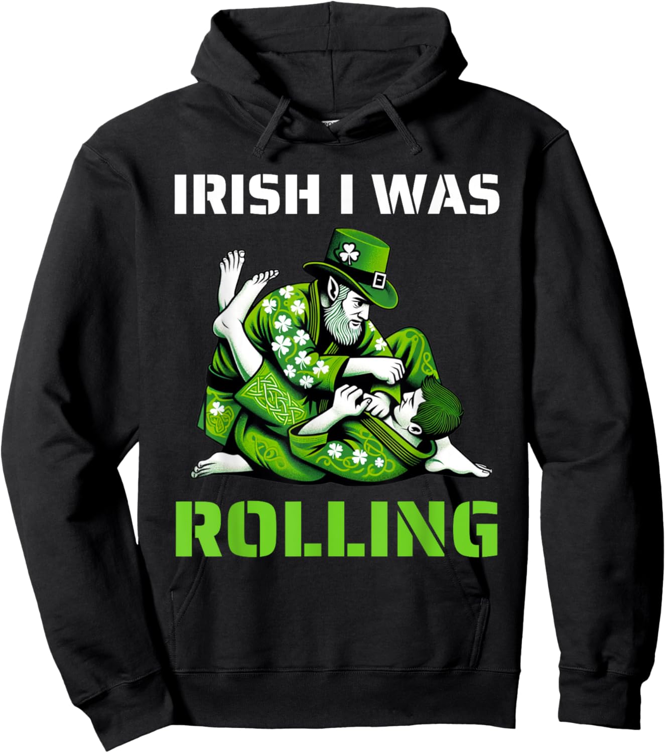 Irish I Was Rolling Jiu Jitsu BJJ Shamrock St Patricks Day Hoodie - Hoodie | Black