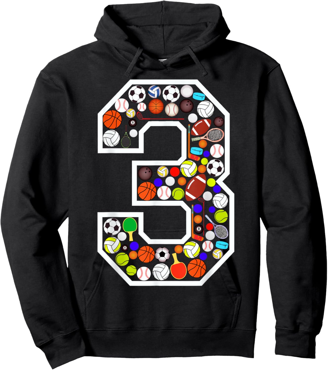 Kids 3rd Birthday Sports Big Number Three 3 Year Old Boy Hoodie - Hoodie | Black