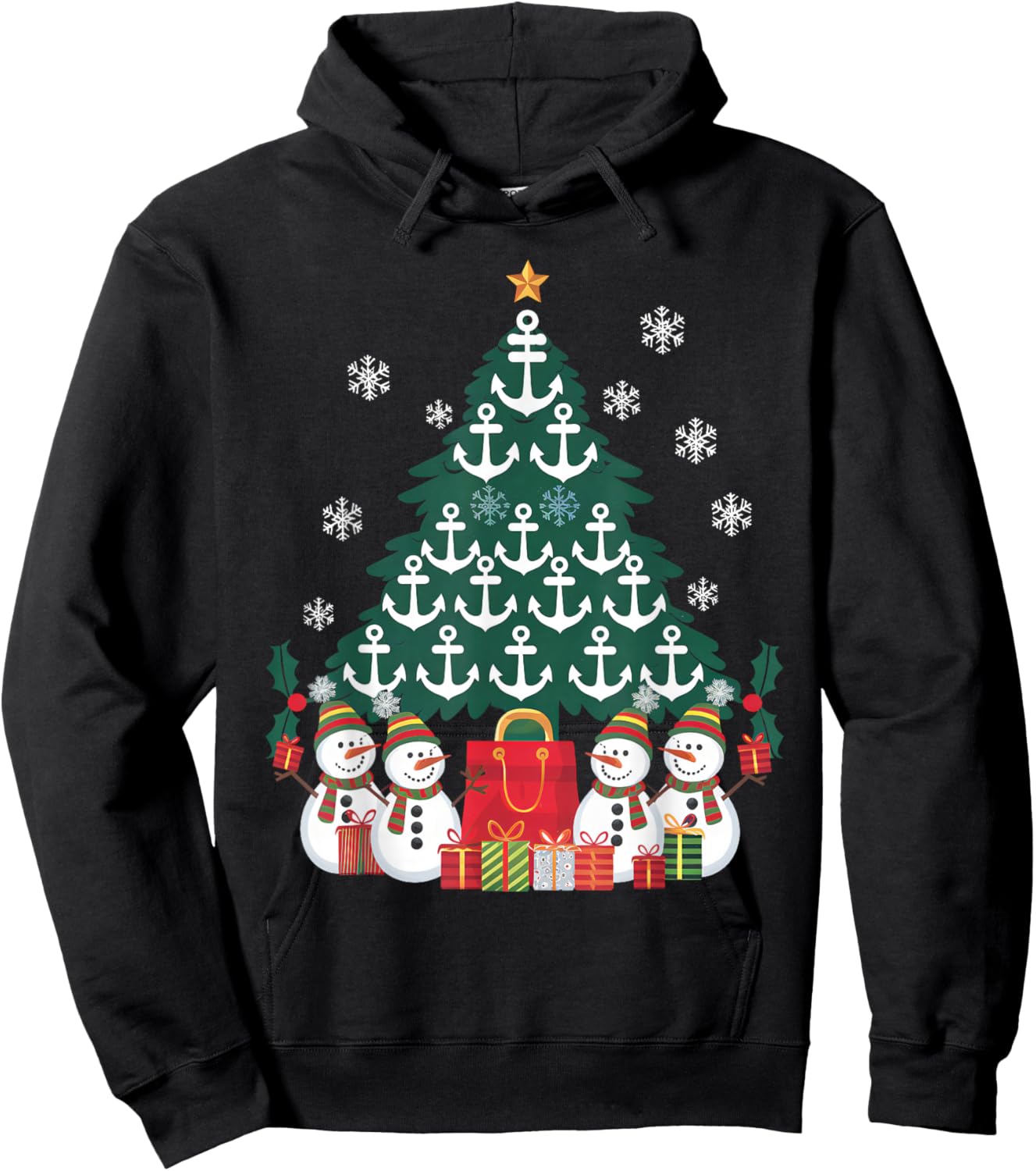 Santa Anchors Xmas Lights As Christmas Tree Cruise Ship Boat Hoodie - Hoodie | Black
