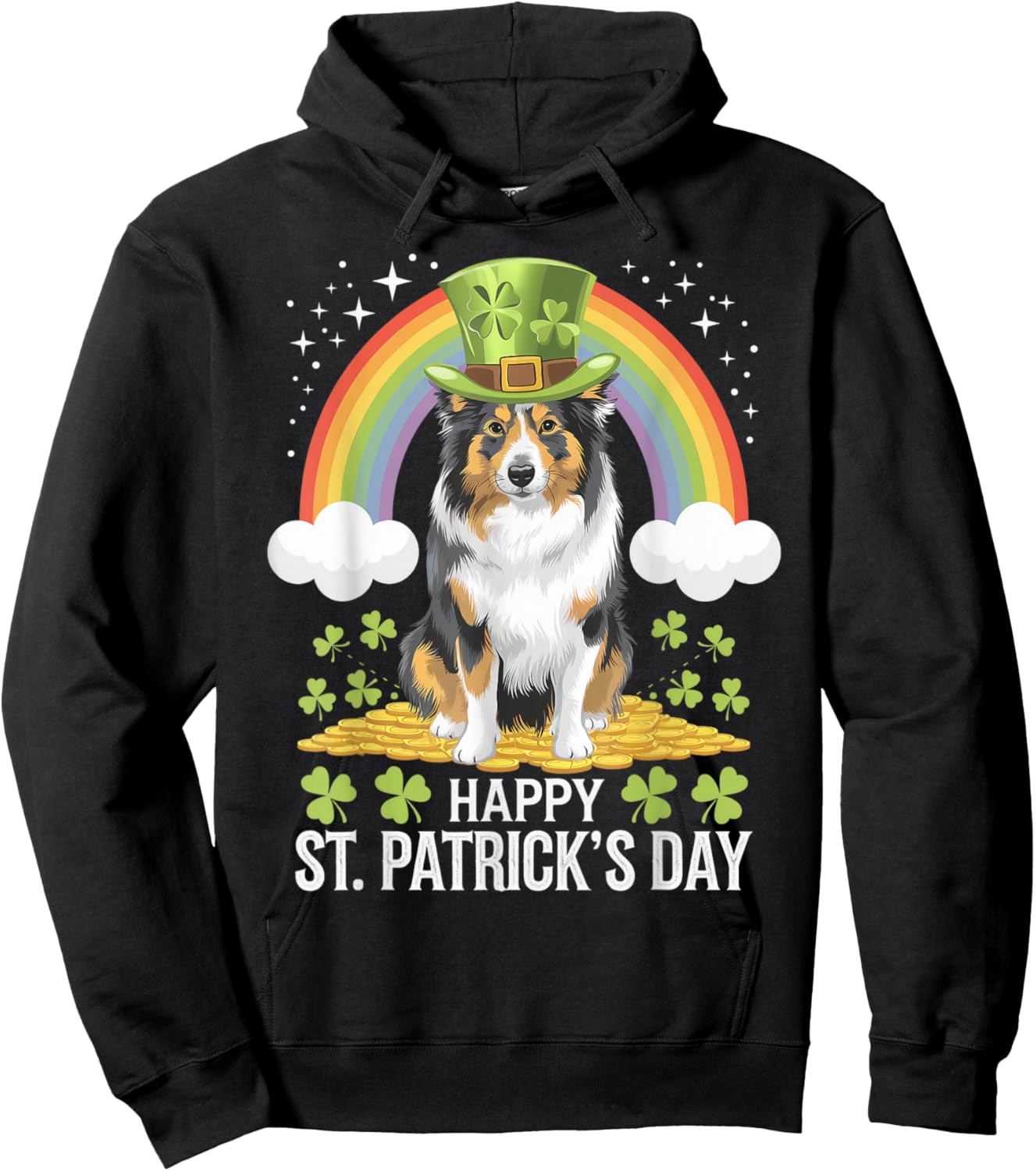 Sheltie on Shetland Sheepdog Dog St Patricks Day Hoodie - Hoodie | Black