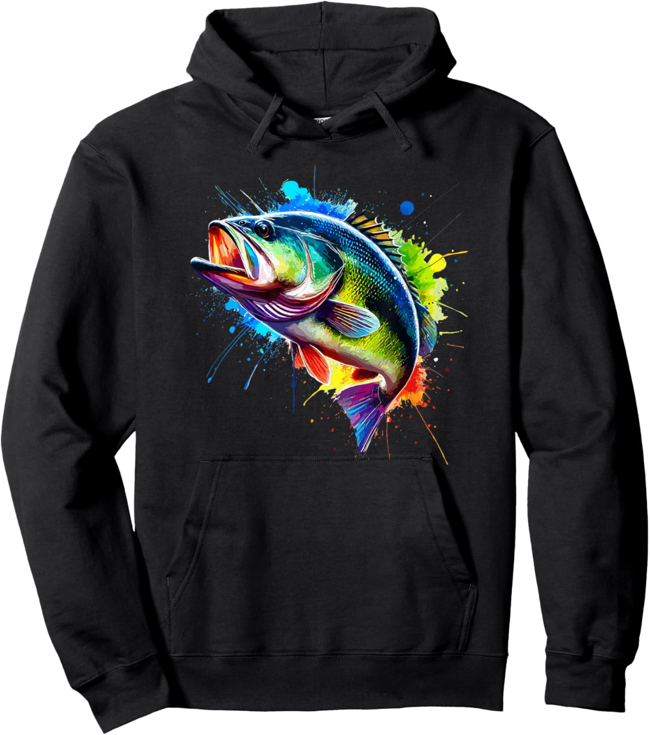 Colorful Splash Art Bass Fish Hoodie - Hoodie | Black