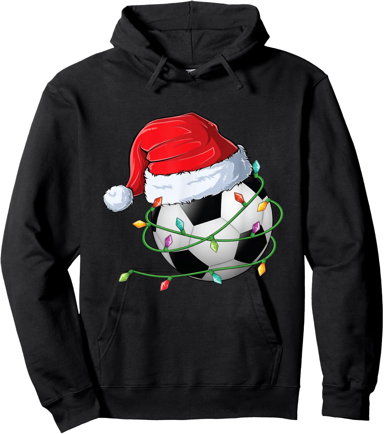 Christmas Soccer Santa Hat wrapped in Holiday Lights Hoodie - Hoodie | Black