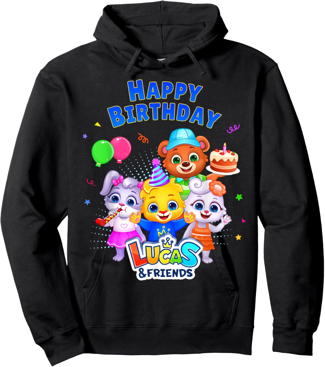 Kids Popular Characters | Lucas & Friends Happy Birthday Hoodie - Hoodie | Black