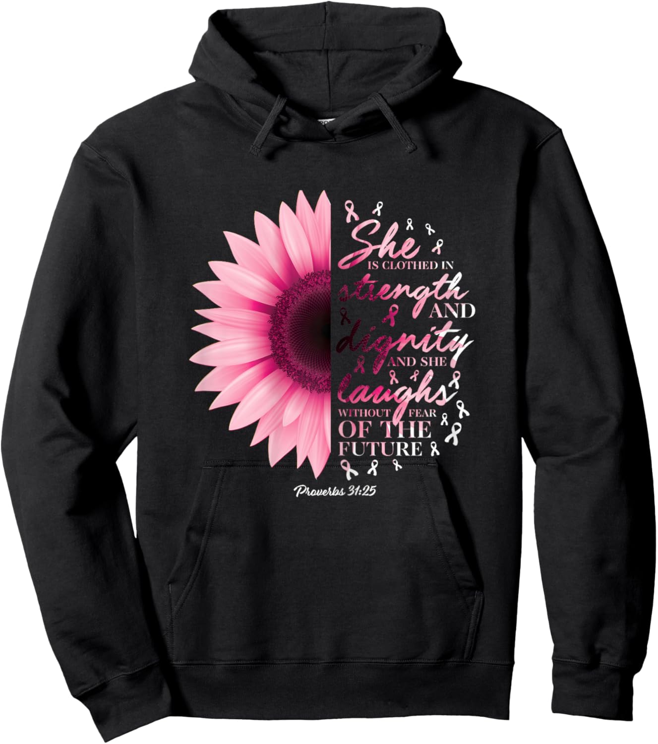 Proverbs 31 Verse Shirts Christian Breast Cancer Awareness Hoodie - Hoodie | Black